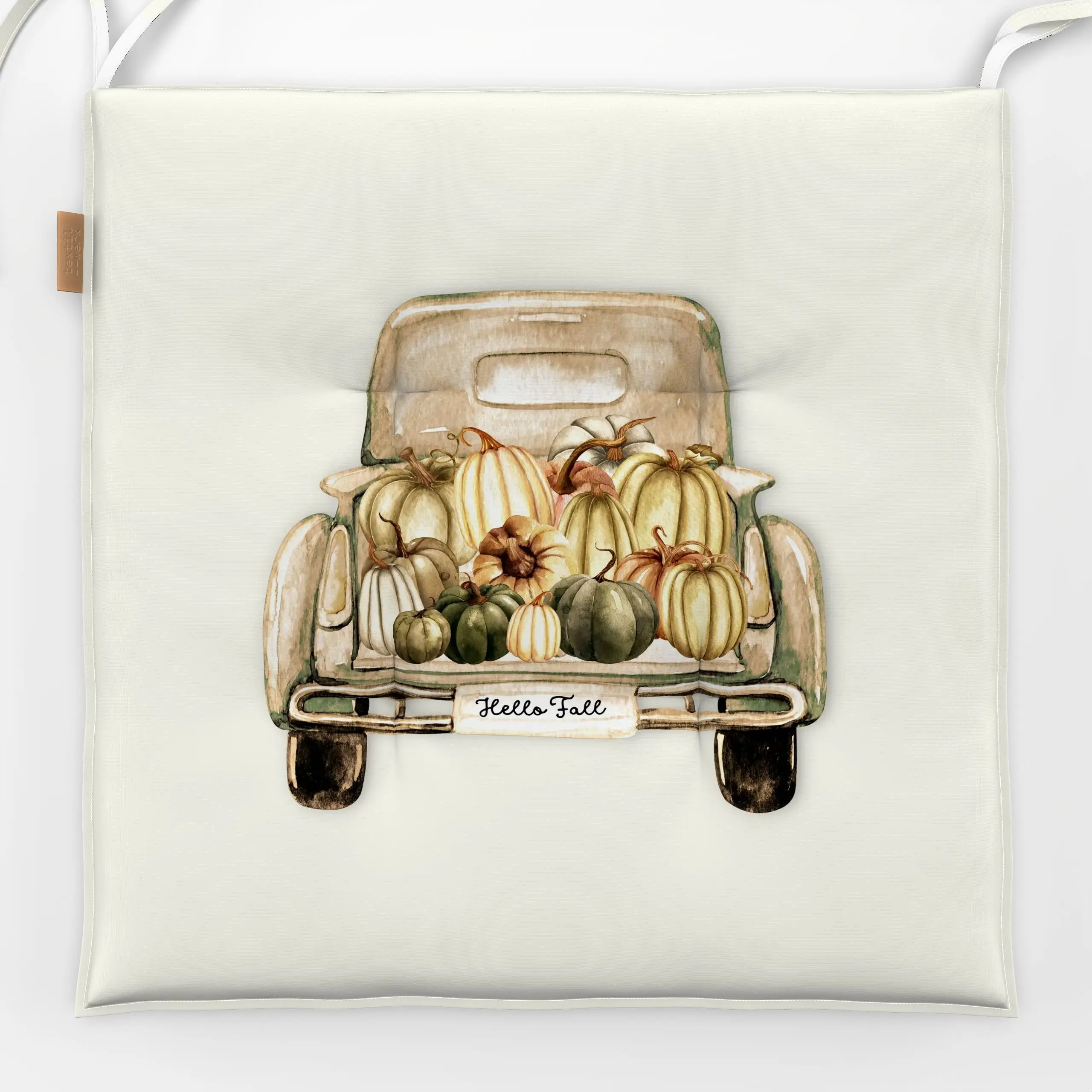 Sitzkissen Kürbis Laster Vintage Creme - Herbst - von „Monika Strigel"; Herbst, shabby, Farmhouse, Landhausstil, cottage, fa...