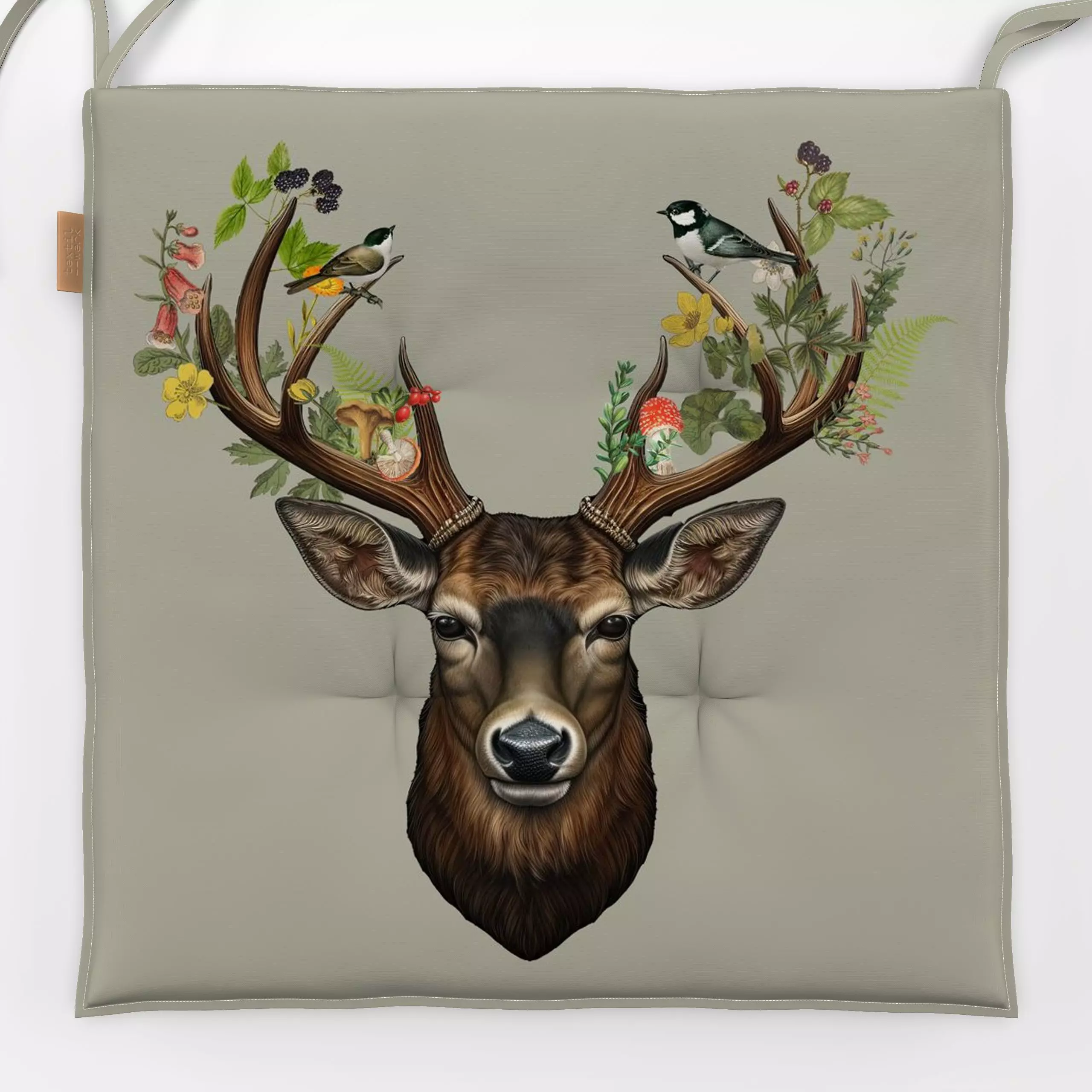 Sitzkissen König des Waldes - Herbst, Tiere, Pflanzen & Botanik - von „Uta Naumann"; Farn, Beeren, Wald, Vogel, Wildtiere, v...