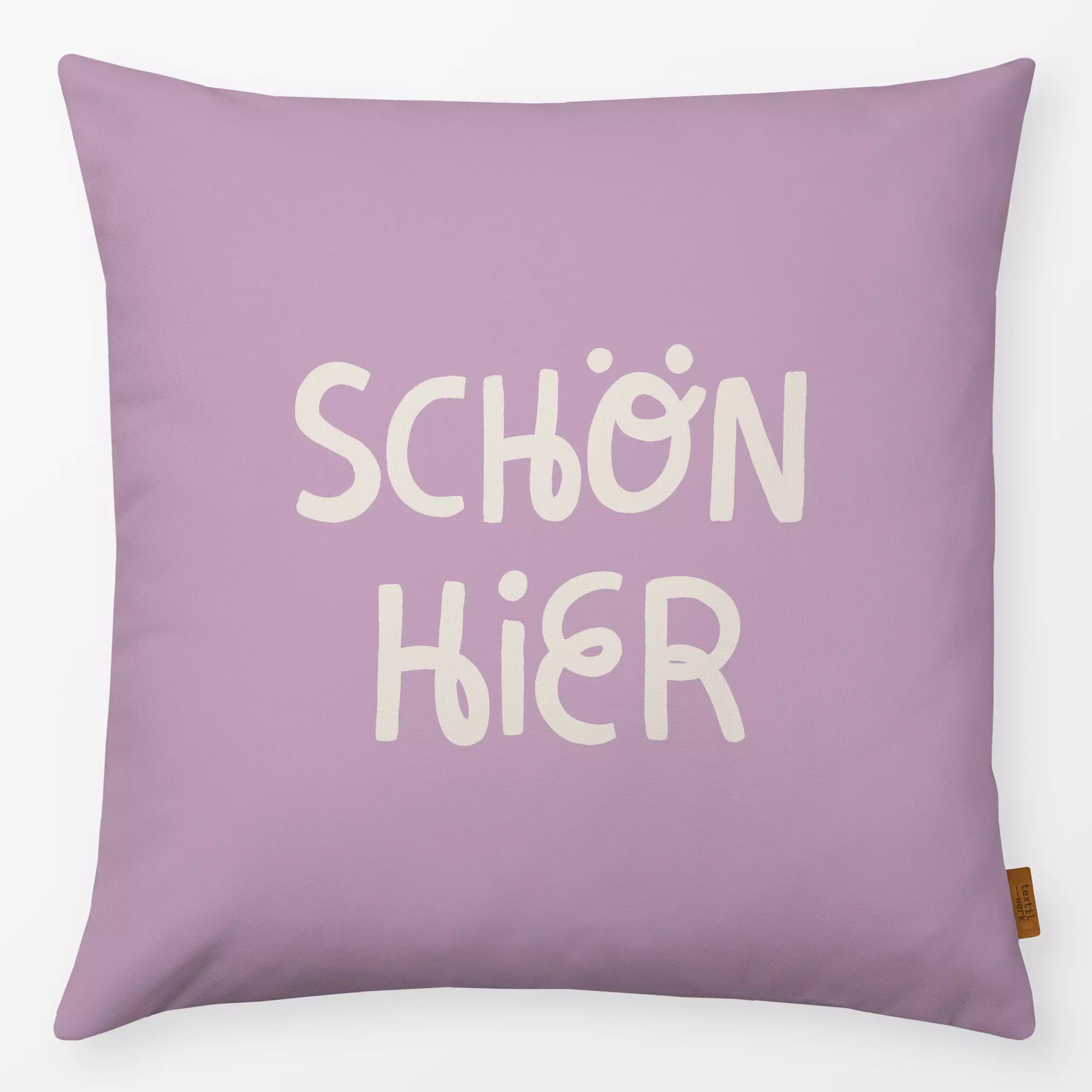 Kissen schön hier flieder - Frühling, Sommer, Sprüche & Schriftzüge - von „Studio Kesse"; Sonne, Sommer, typografie, Spruchk...