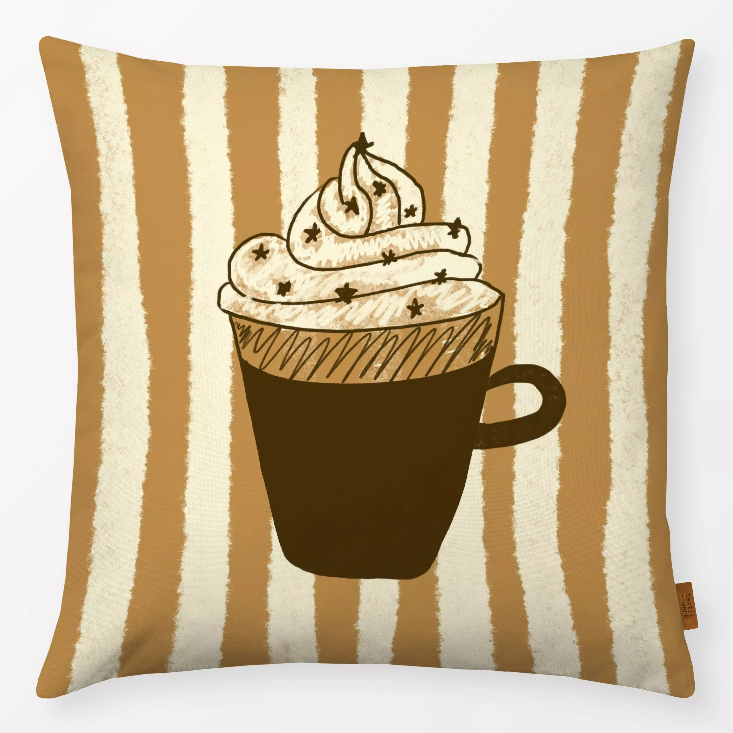 Kissen Kaffee mit Sahne - Herbst, Küche, Essen & Trinken, Retro & Vintage - von „Studio Dolci"; Streifen, Kaffee, gestreift,...