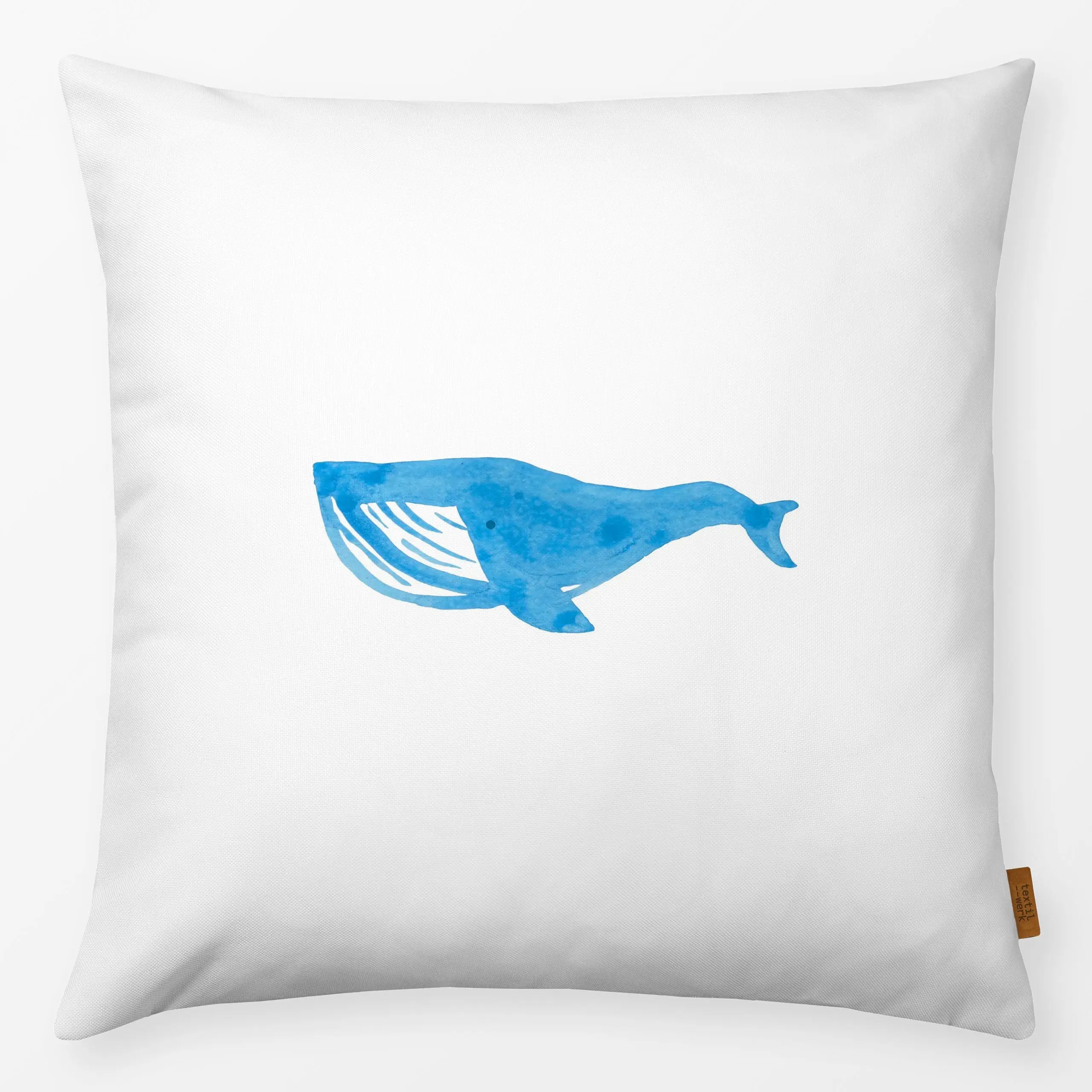 Kissen blauer Wal Sommer - Natur & Landschaft, Sommer, Tiere - von „Iris Knabenschuh Textildesign"; Wasserfarben, Aquarell, ...