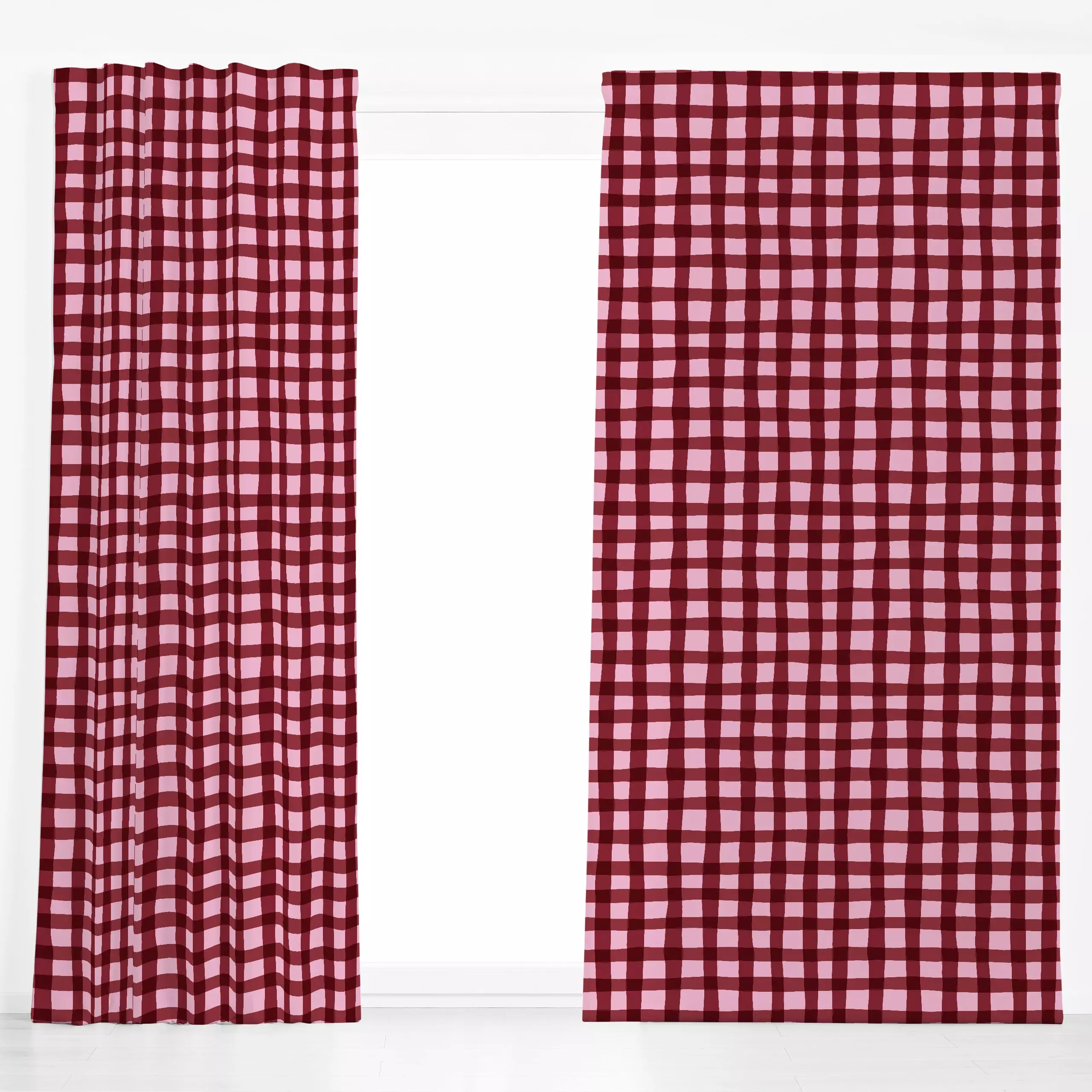 Dekovorhang Karomuster rot-rosa - Symbole & Muster - von „moDeern Design Studio"; Streifen, Karo, Karos, Schachbrettmuster, ...