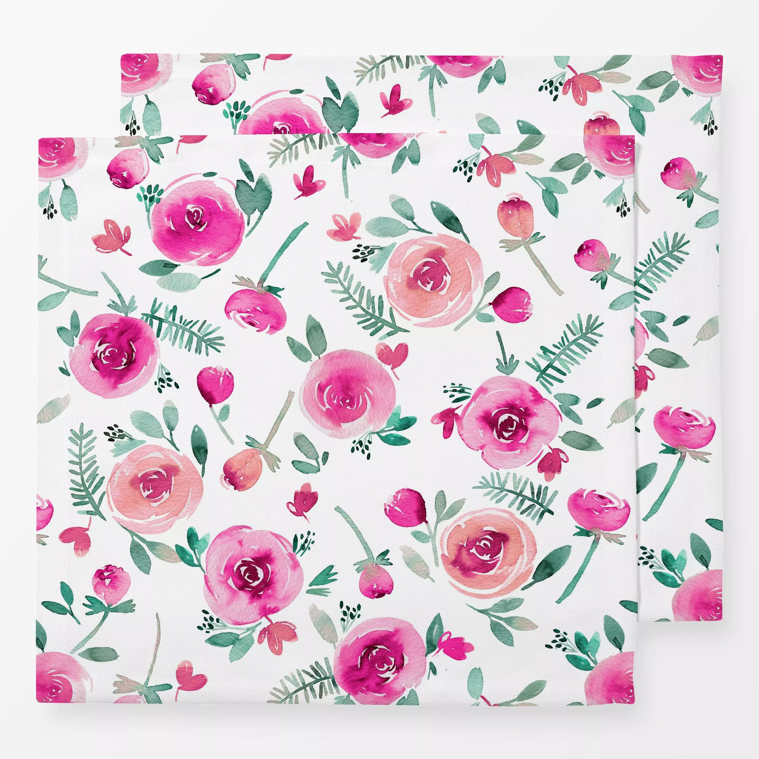Servietten Süße Sommer Rosen Teal Pink - Blumen & Florales, Sommer - von „Ninola Design “; boho, Aquarell, Blumen, Rosen, Pf...