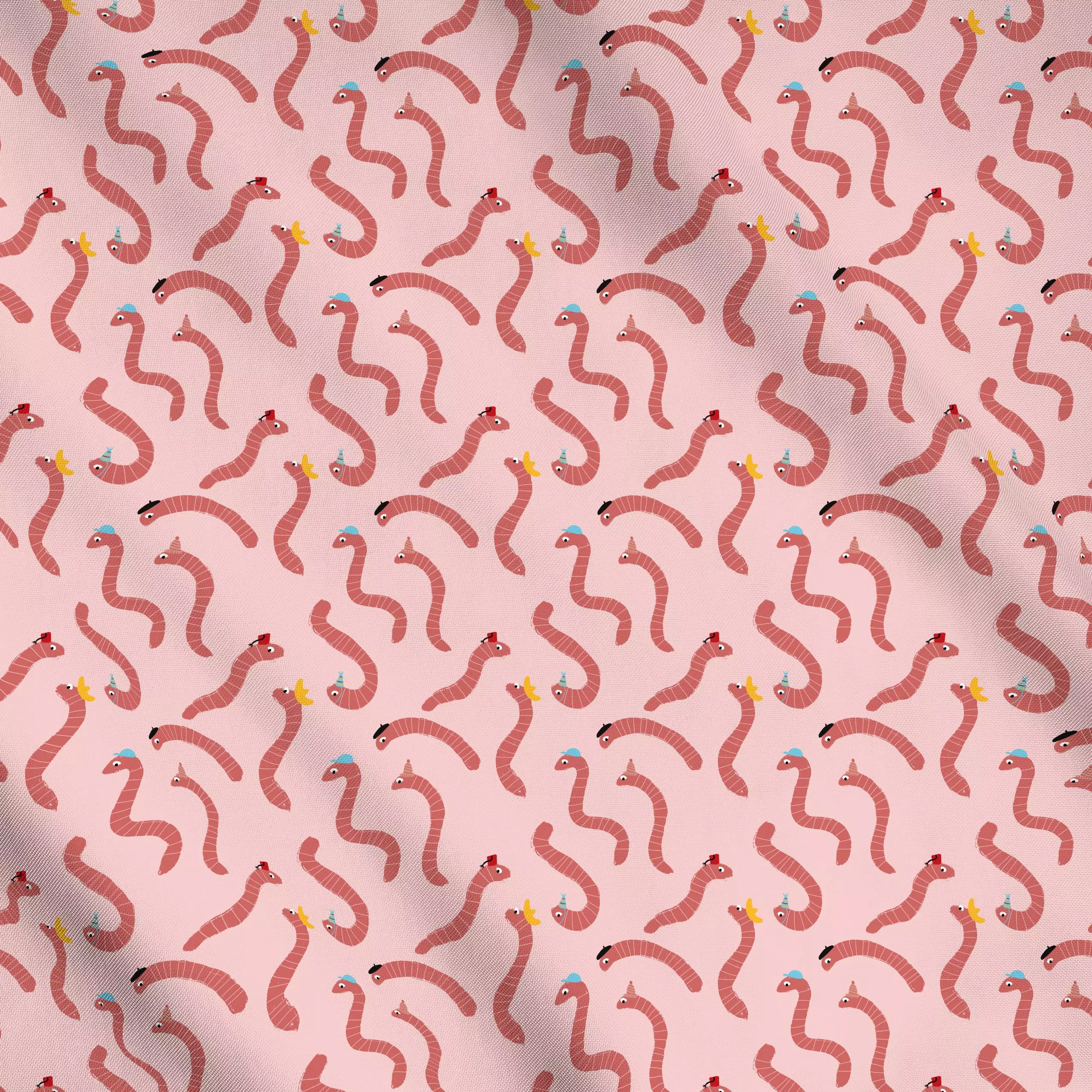 Meterware Würmer - Kinderzimmer & Motive für Kinder - von „Julia Marquardt-Lott“; rosa, Hut, wurm, Partyhut, Regenwurm, bean...