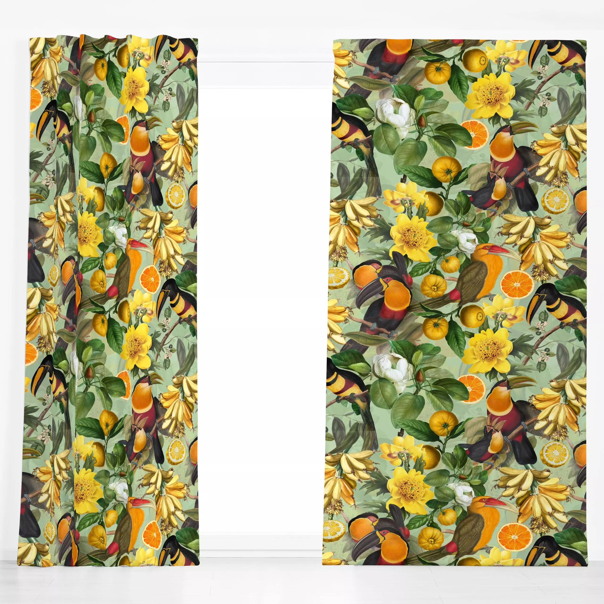 Dekovorhang Toucan Früchte Garten - Blumen & Florales, Tiere, Pflanzen & Botanik - von „Uta Naumann"; boho, Blumen, Blätter,...