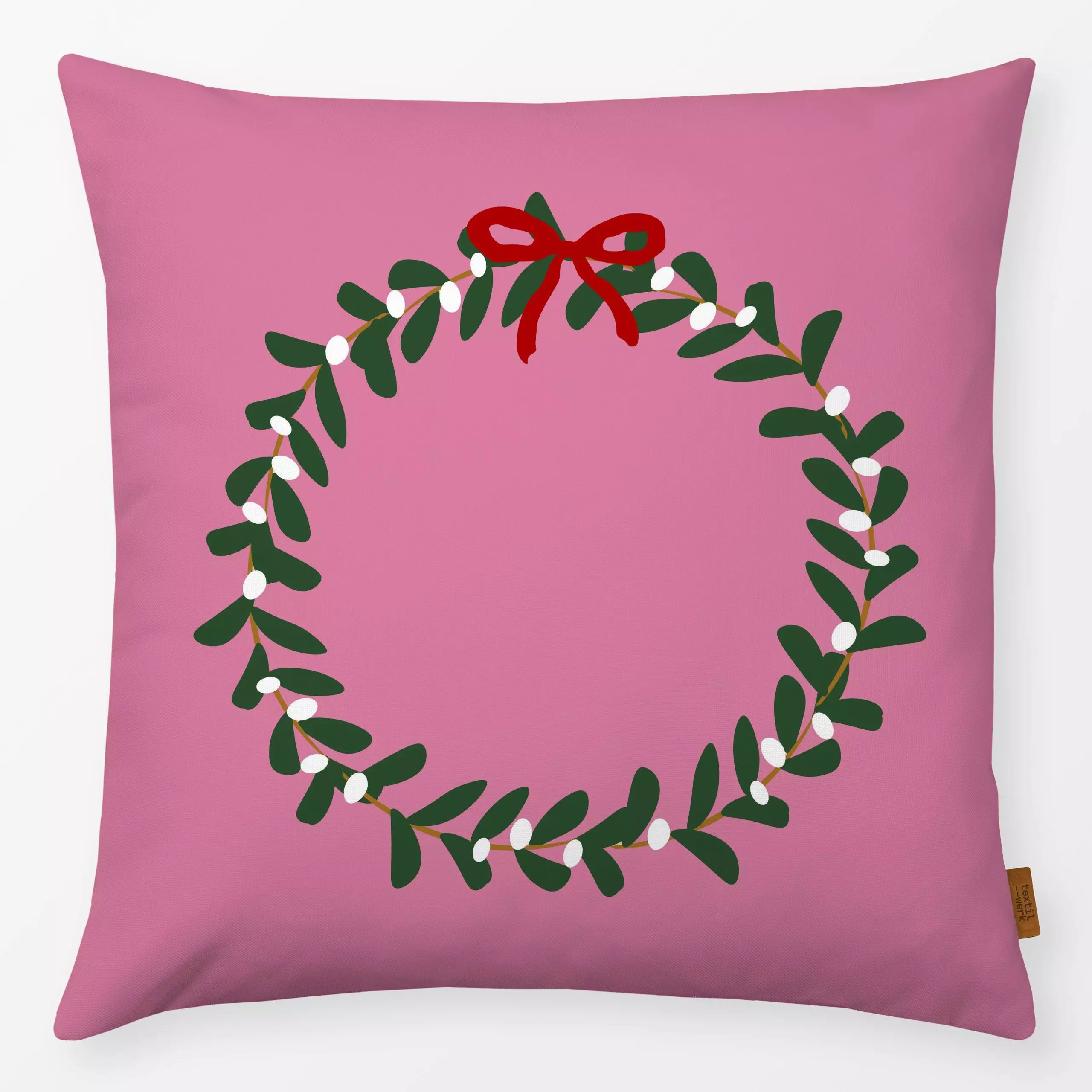 Kissen Mistelzweig Kranz Pink - Weihnachten, Winter - von „Alisa Knöß"; Liebe, Mistelzweig, Weihnachtsdeko, weihnachtskranz,...