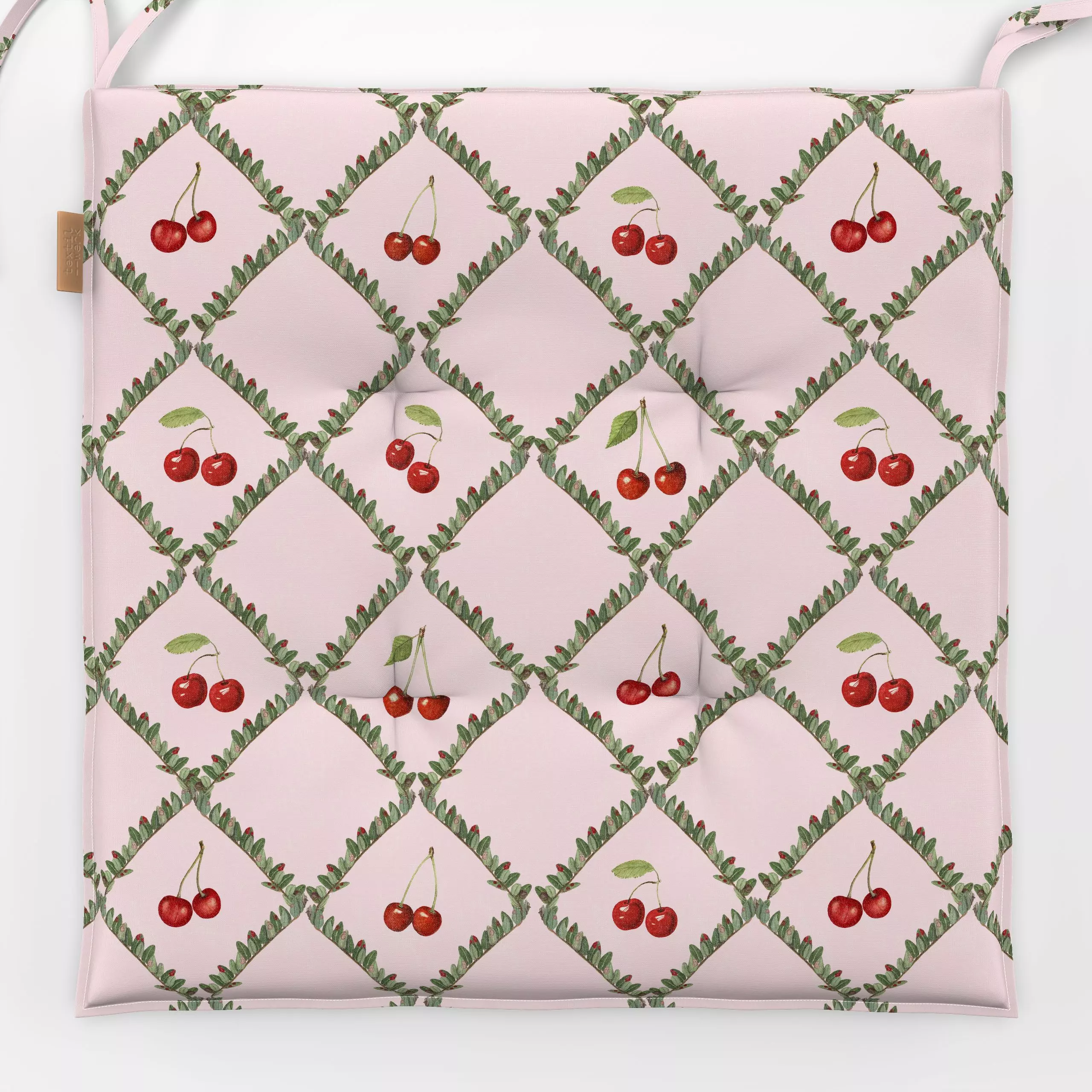 Sitzkissen Preppy cottage cherries V - Blumen & Florales, Symbole & Muster, Früchte - von „Bloomery Decor"; Früchte, Kirsche...
