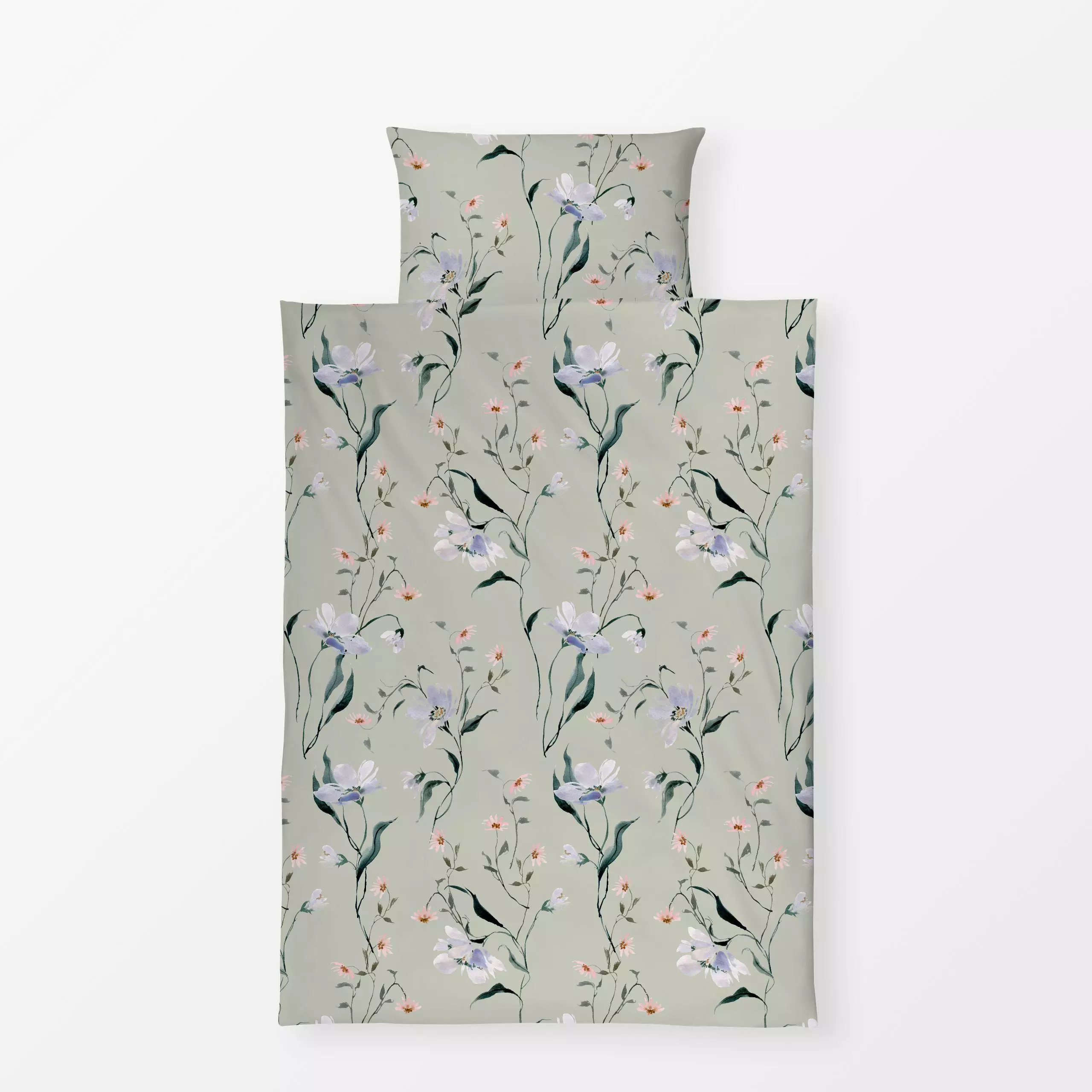 Bettwäsche Winterflorals salbei - Blumen & Florales - von „youdesignme"; Aquarell, Wildblumen, Sommerblumen, Wiesenblumen, E...