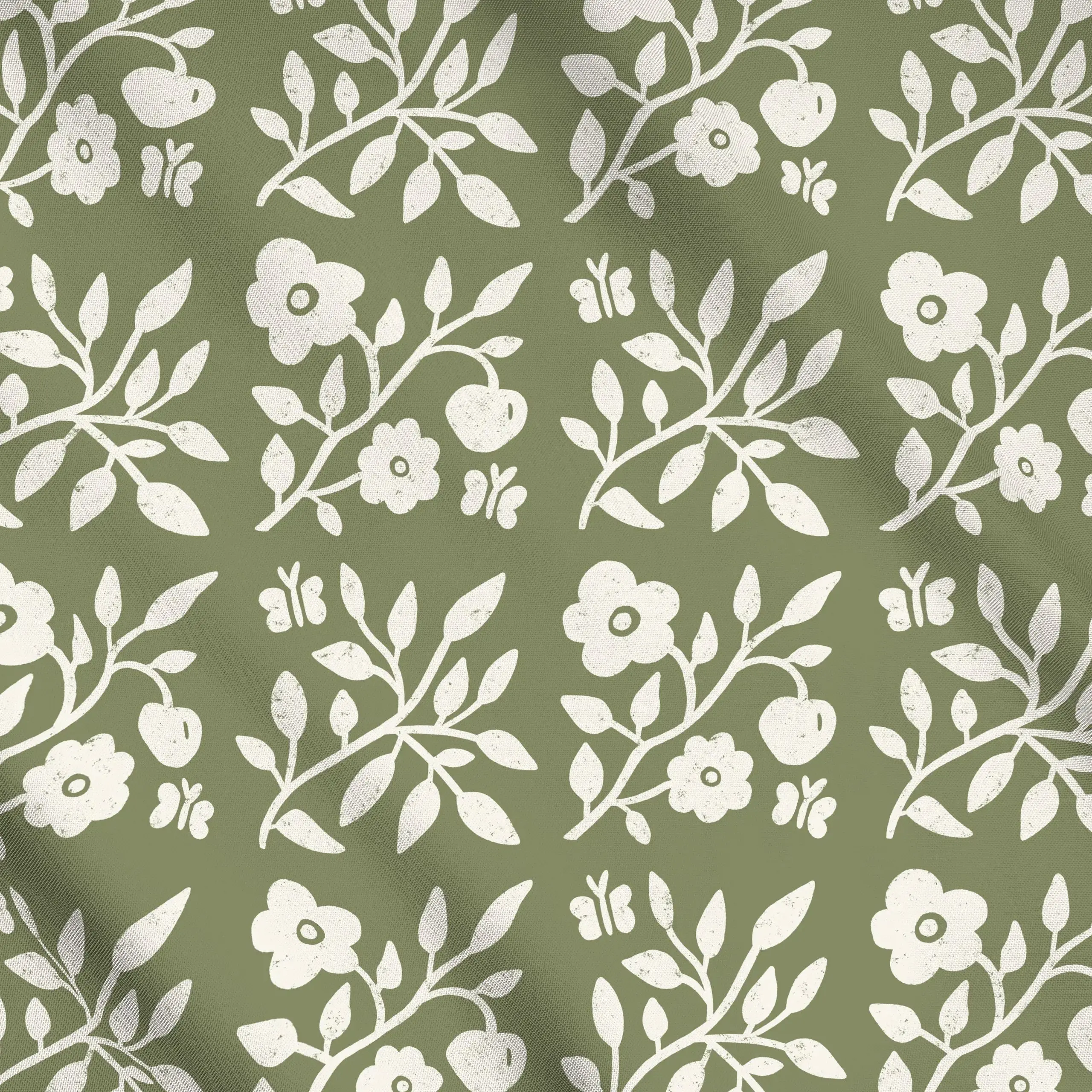 Meterware Blütenzweig Grün, Blumen, Sommer, von Laurella Vie Studio