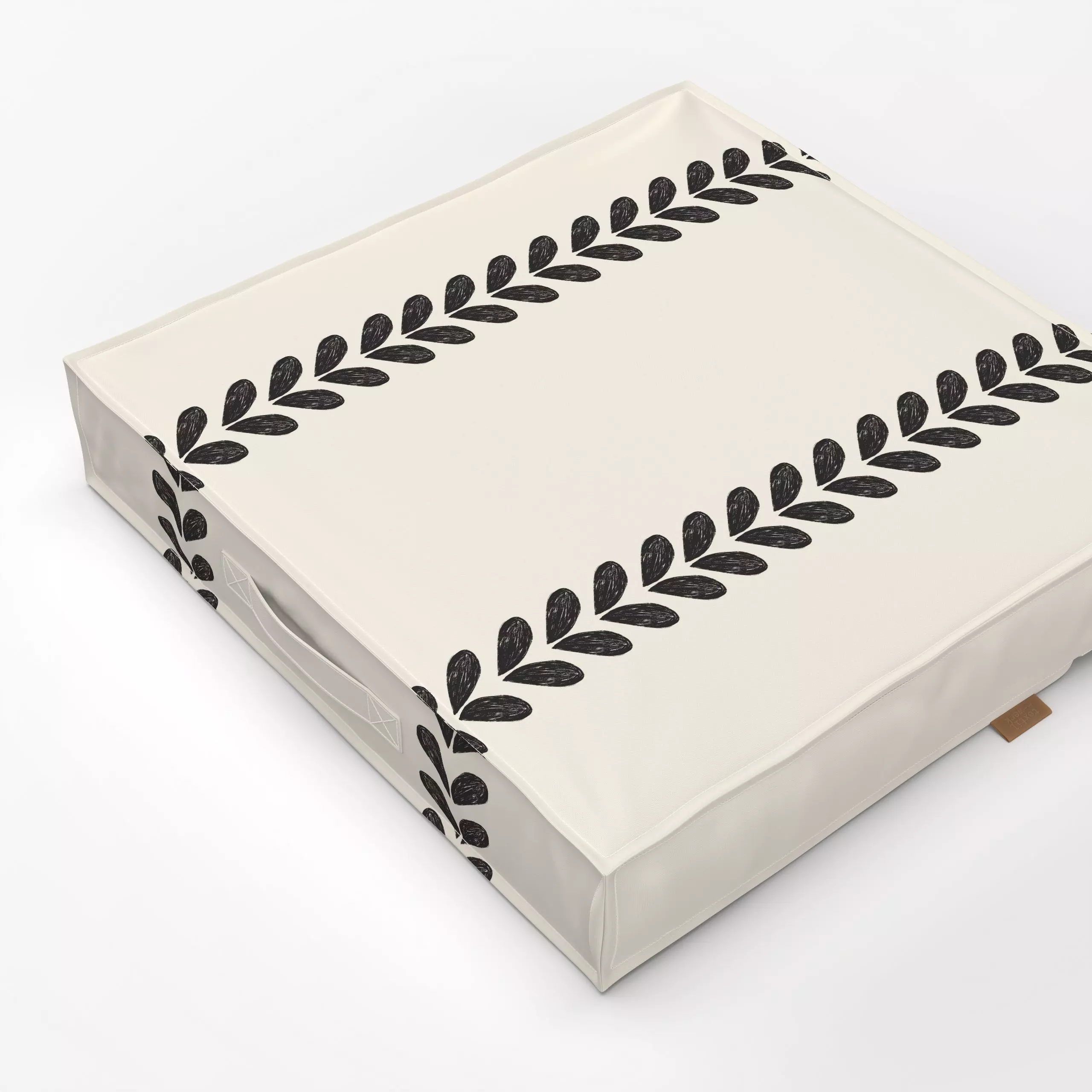 Bodenkissen Mediterranean Leaves - Blumen & Florales, Pflanzen & Botanik - von „Eda Şahin"; schwarz, Blatt, Blätter, beige, ...