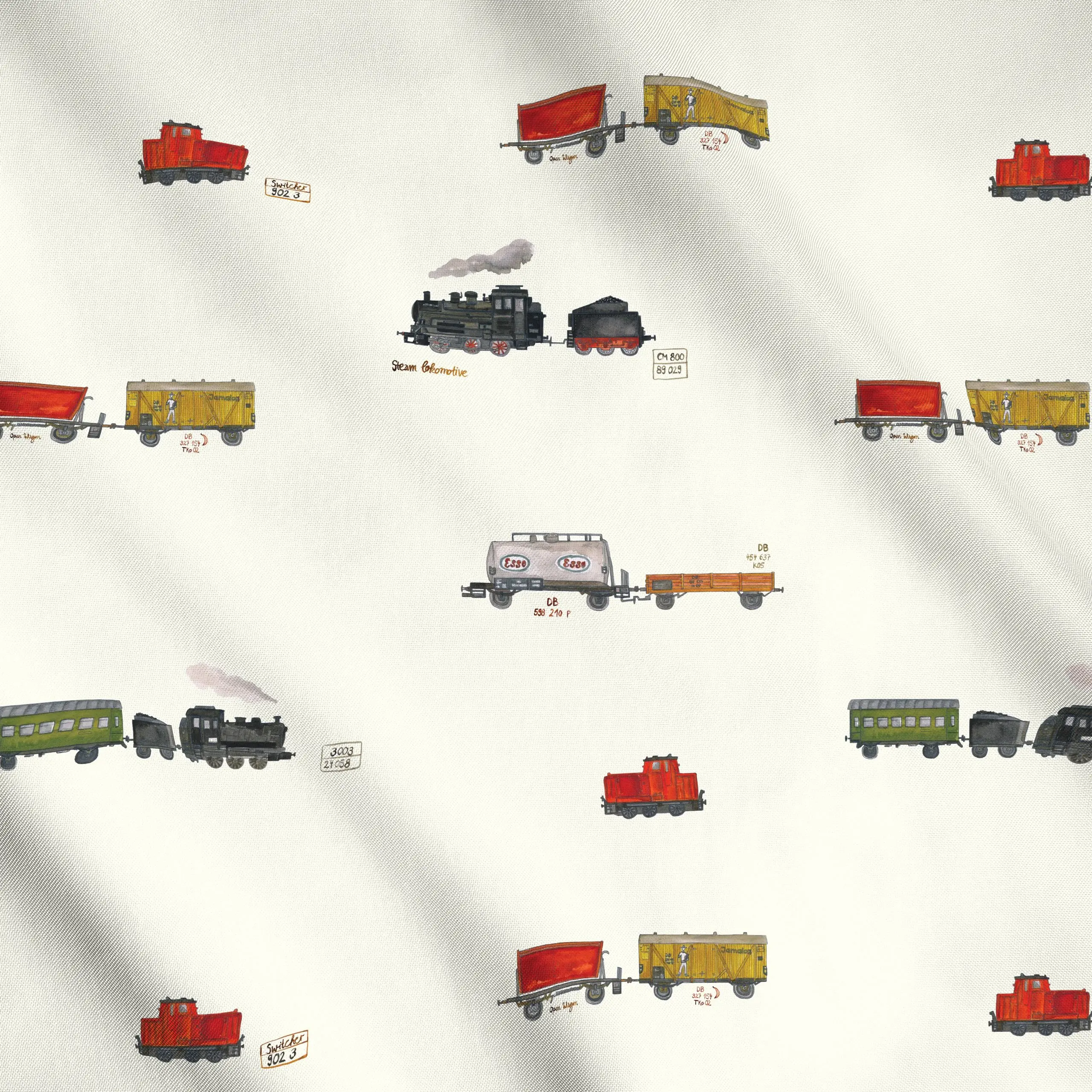 Meterware Züge - Kinderzimmer & Motive für Kinder, Weihnachten - von „Anna Petersen"; creme, Retro, Weihnachten, zug, vintag...