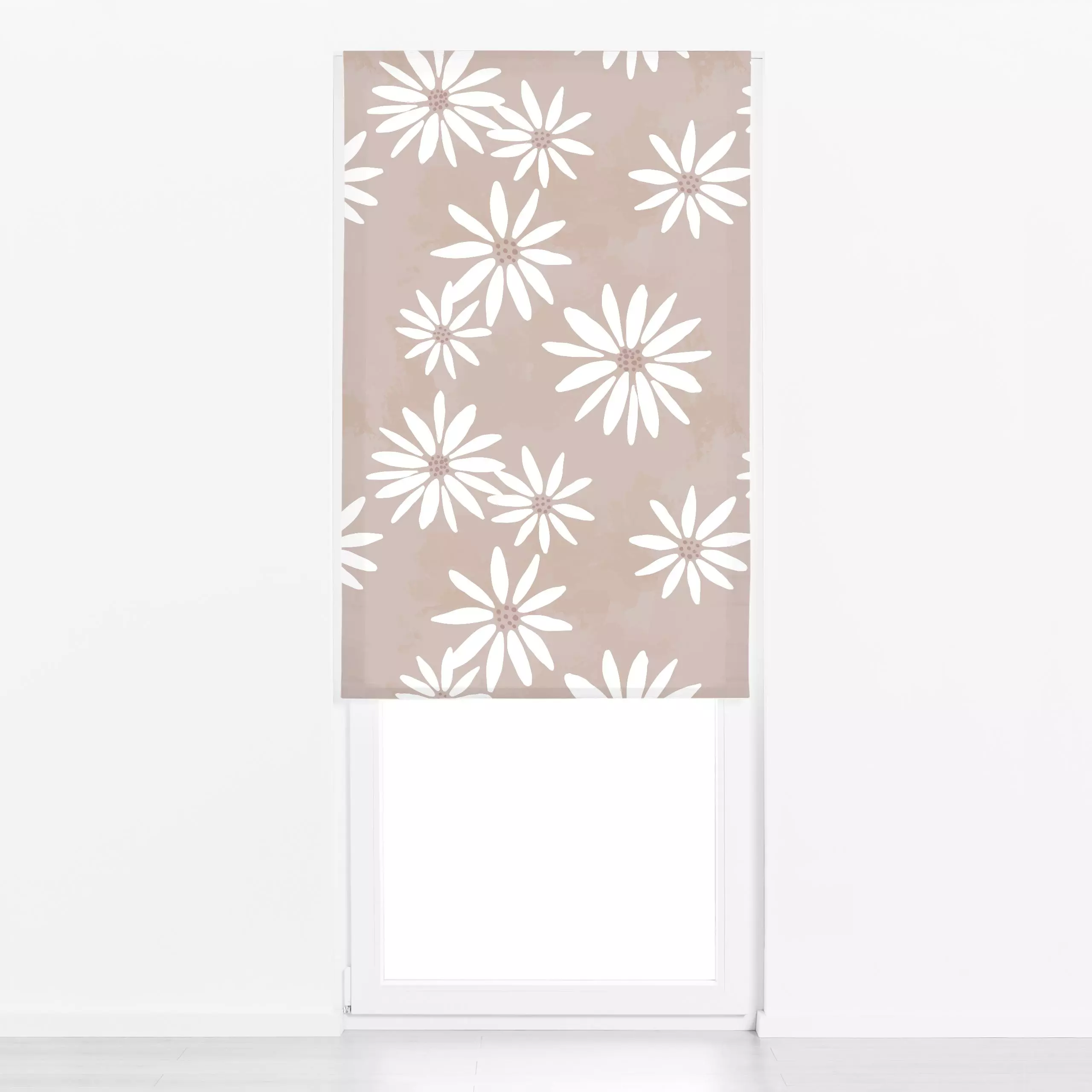 Raffrollo White Flower Pattern - Sommer, Pflanzen & Botanik - von „Kruth Design"; Trockenblumen, Garten, Sommerblumen, beige...