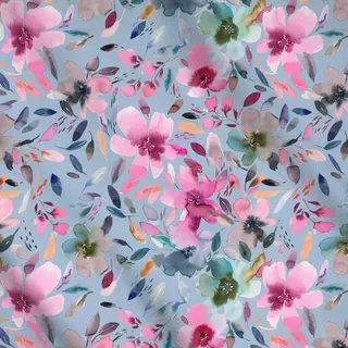 Meterware Sommer Florale Aquarell Blau