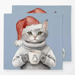 Servietten Winter Party - Katze mit Tasse