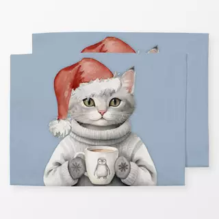 Tischset Winter Party - Katze mit Tasse