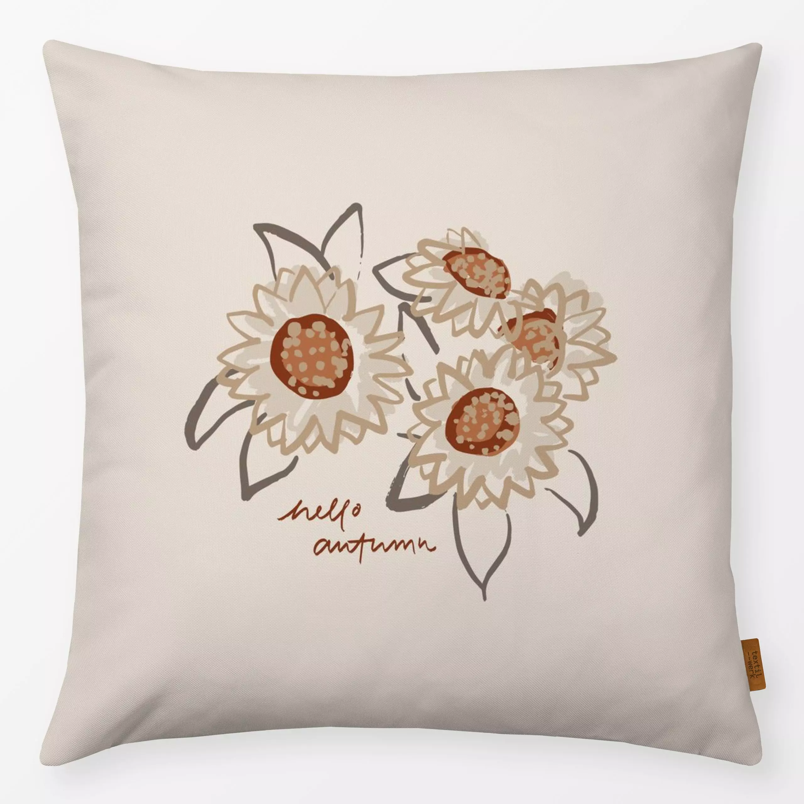 Kissen Sunflower Boquet Beige - Blumen & Florales, Sprüche & Schriftzüge - von „Kruth Design"; Blumen, sonnenblumen, Herbst,...