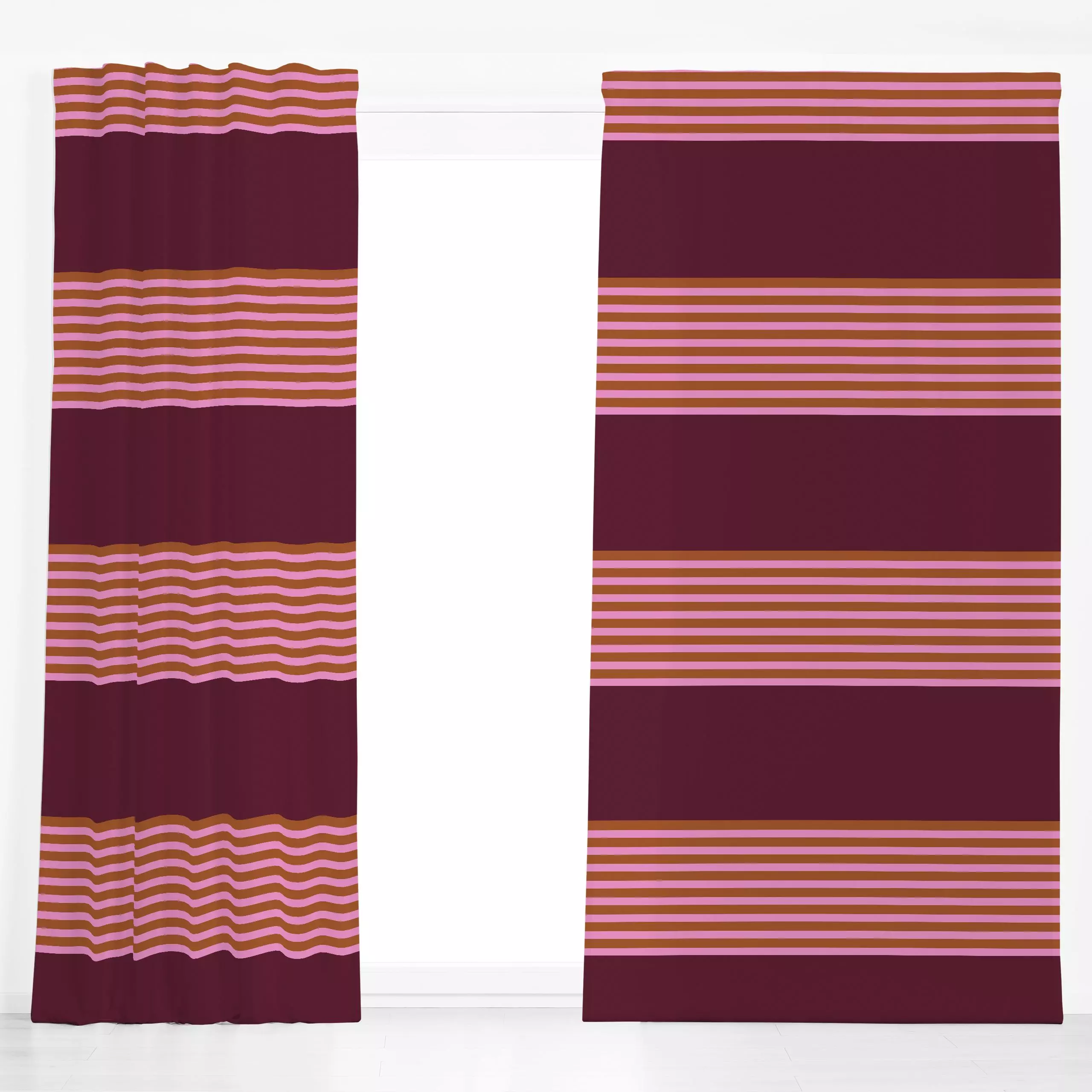 Dekovorhang Maritimer Streifen Weinrot - Herbst, Symbole & Muster - von „Julia Schumacher"; Linien, Streifen, Geometrisch, m...