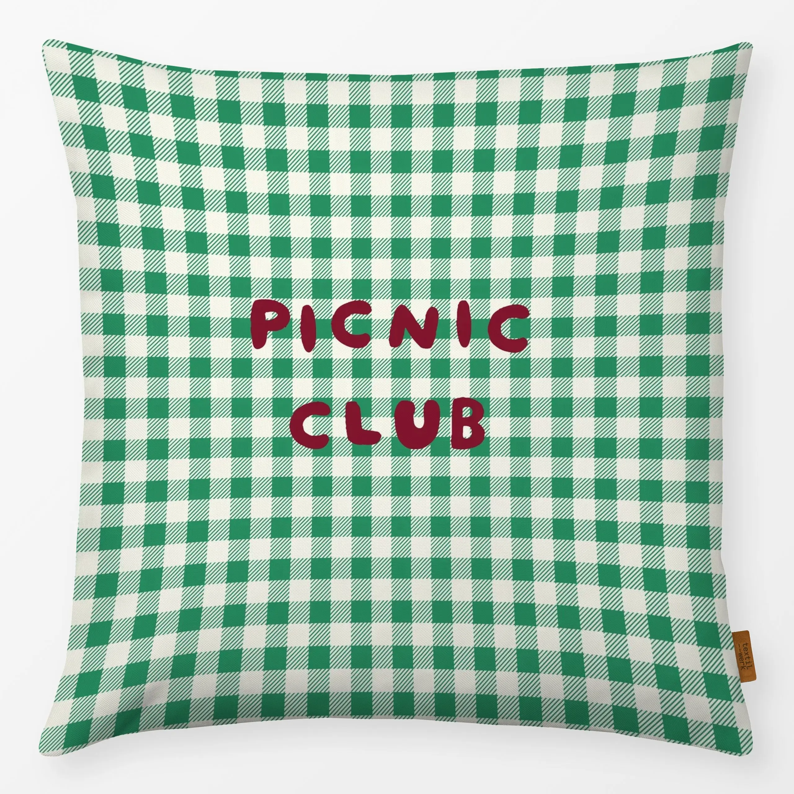 Kissen Picnic Typo Picnic - Frühling, Symbole & Muster, Ostern - von „Studio ROSAGRAU"; Ostern, Karo, typografie, outdoor, P...