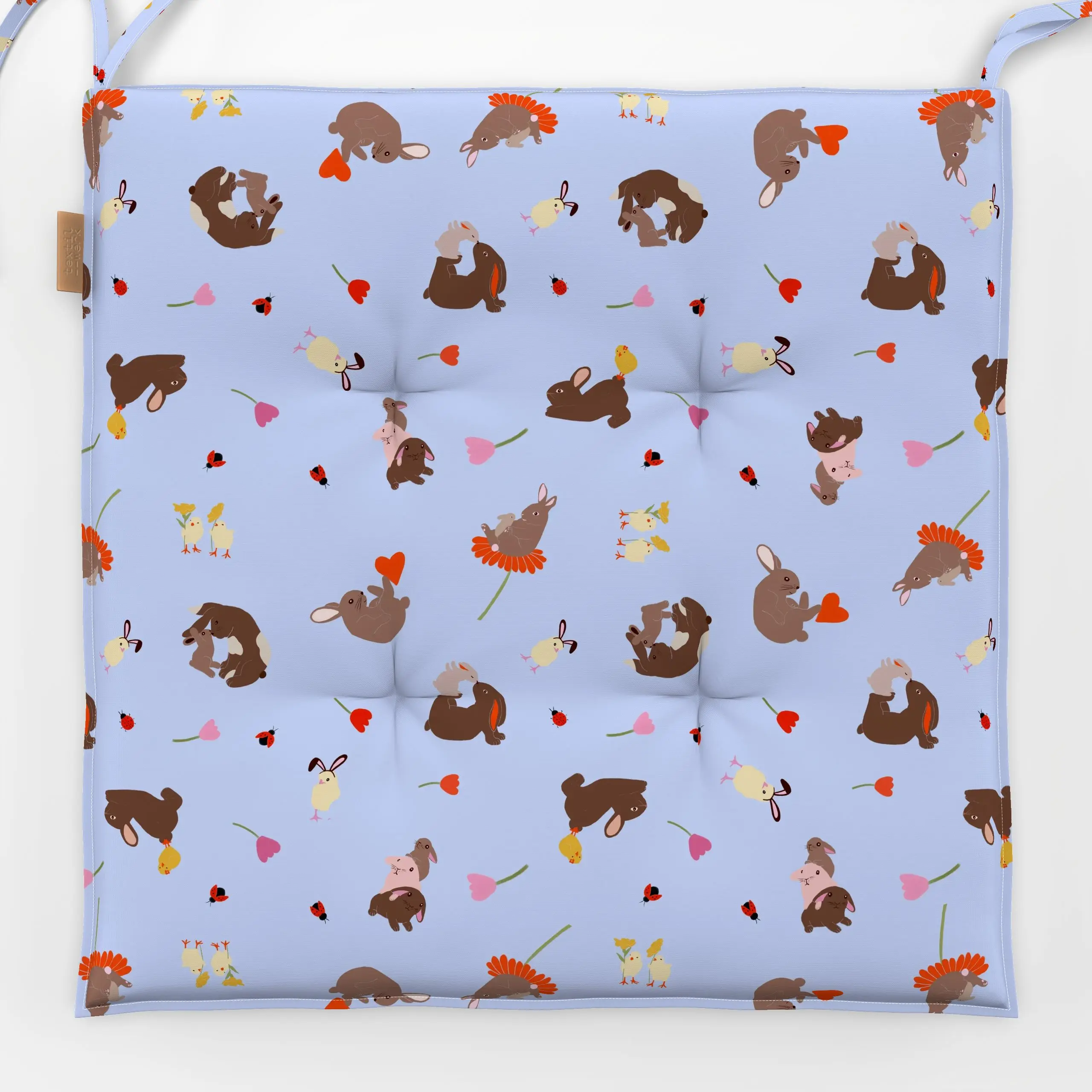 Sitzkissen Osterhasen Blau - Frühling, Ostern - von „Sophie Augustin Illustration"; Blumen, Tulpen, Ostern, Osterhase, Famil...