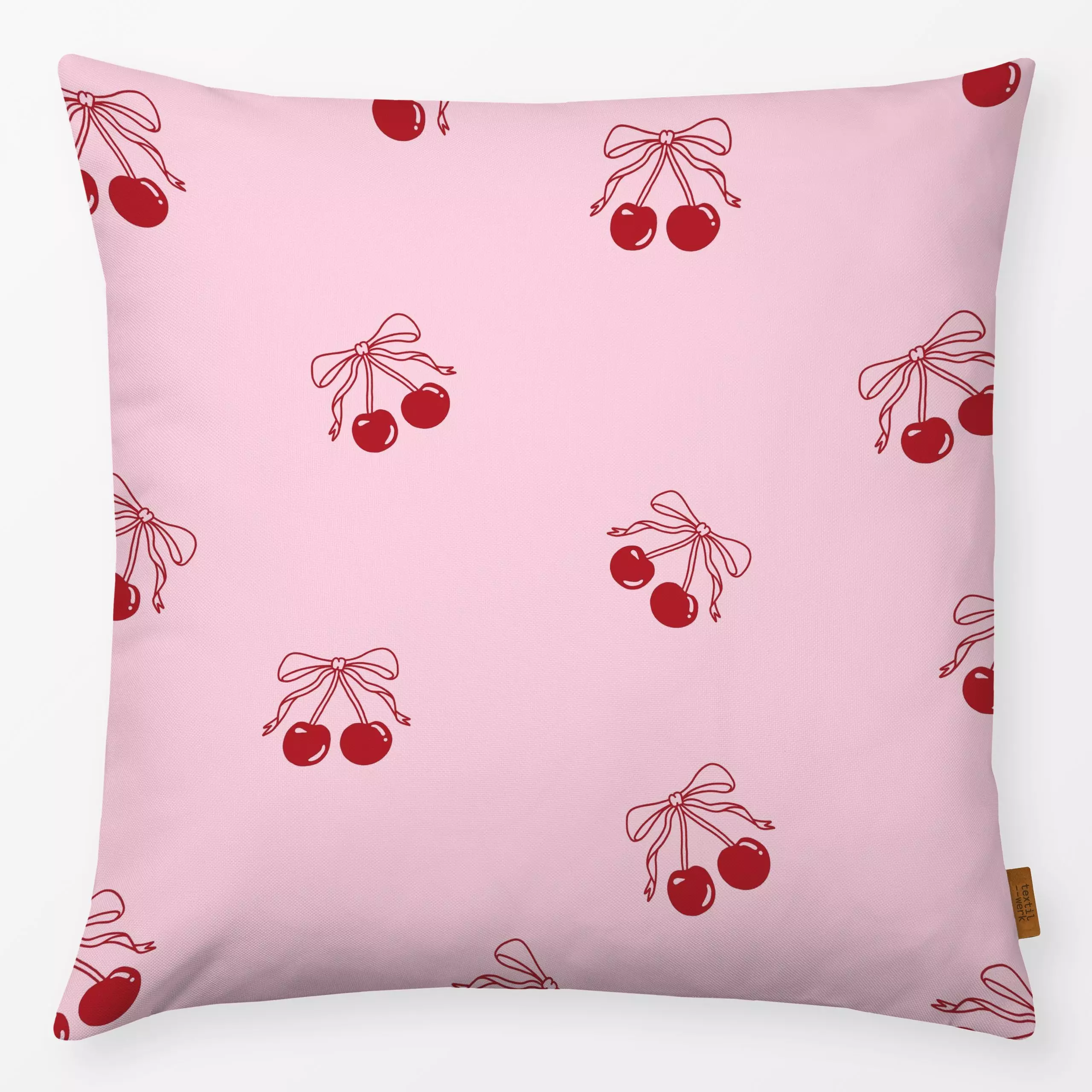 Kissen Kirschen Rosa - Liebe, Romantik & Pride, Früchte - von „textilwerk"; Illustration, trend, geschenkidee, minimalistisc...