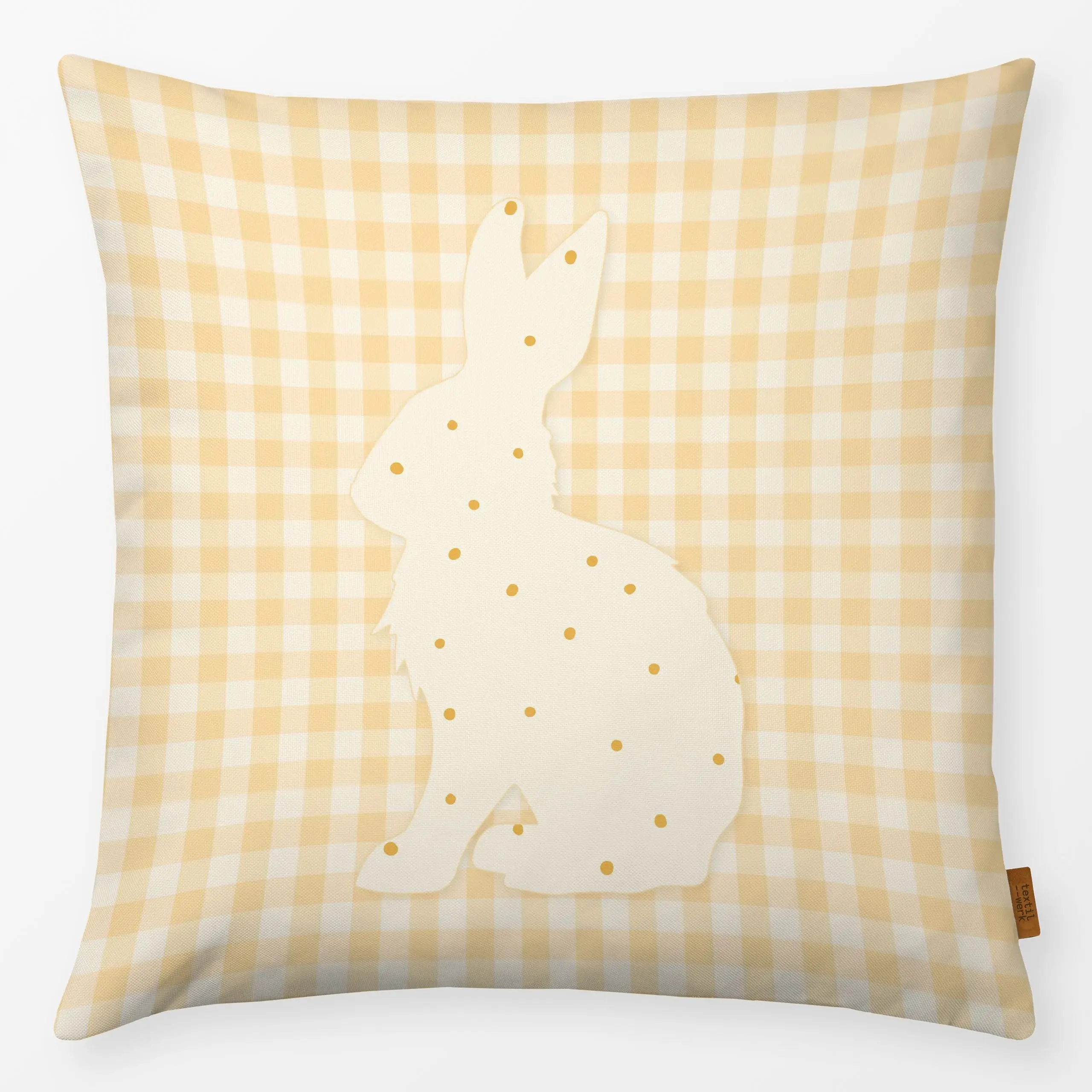 Kissen Hase mit Punkten Gelb - Tiere, Ostern - von „Monika Strigel"; Punkte, Hase, Ostern, Osterhase, landhaus, kariert, gin...