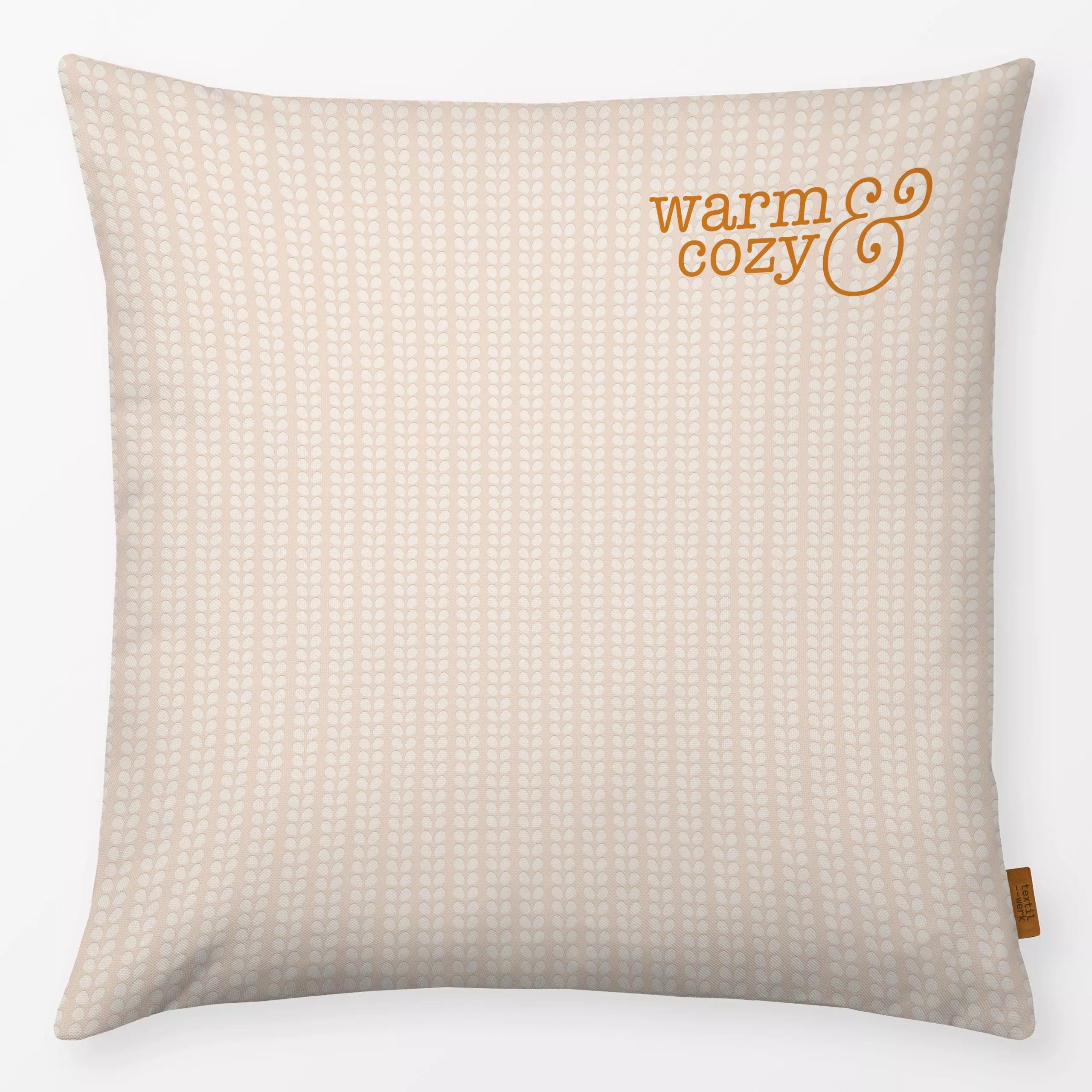 Kissen Warm and Cozy - Herbst, Sprüche & Schriftzüge - von „Heleen van Buul"; altrosa, Hygge, Cozy, kalt, Herbstdeko, herbst...