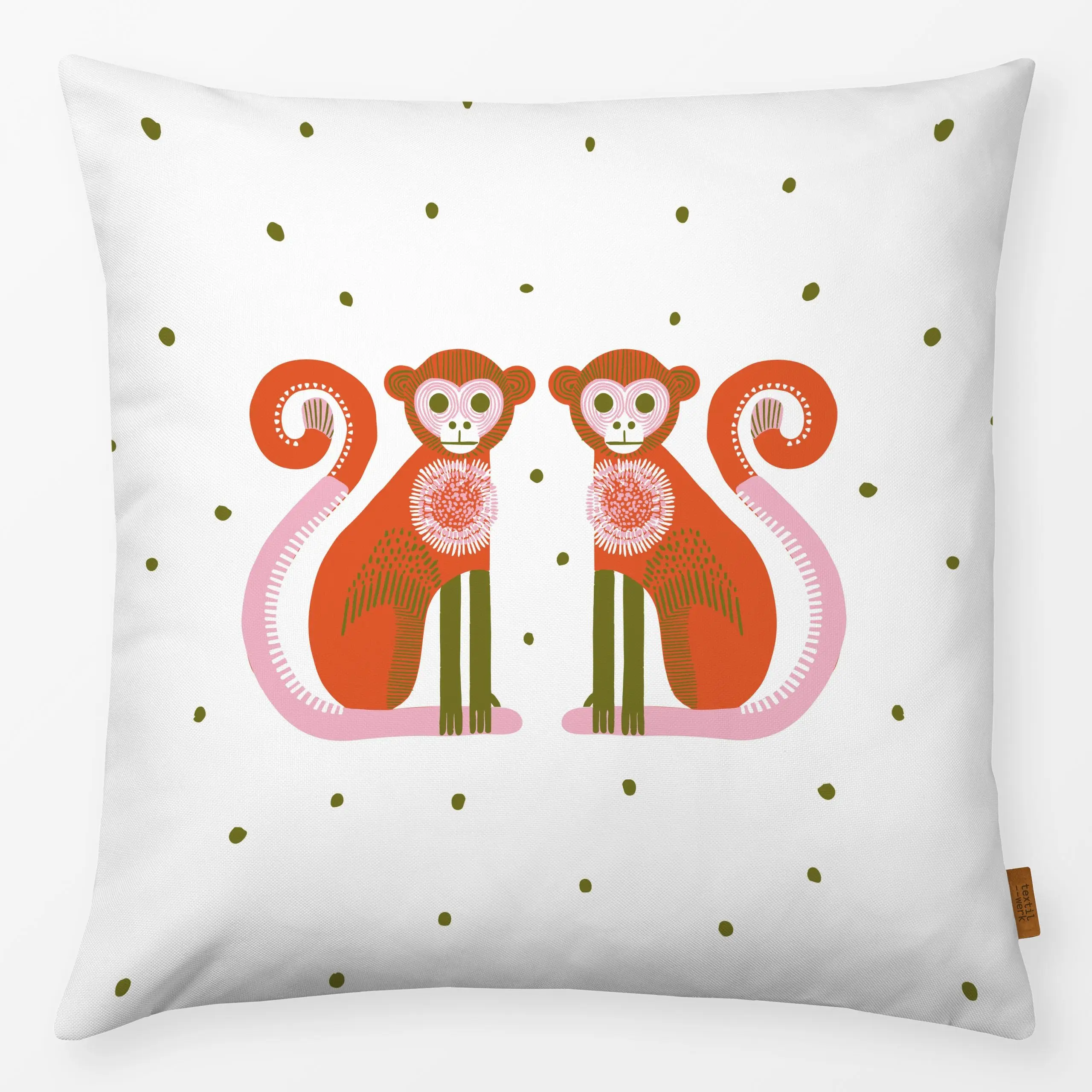 Kissen Affen - Tiere, Safari & Dschungel - von „moDeern Design Studio"; boho, Punkte, Affe, tropisch, tropical, Jungle, Kind...