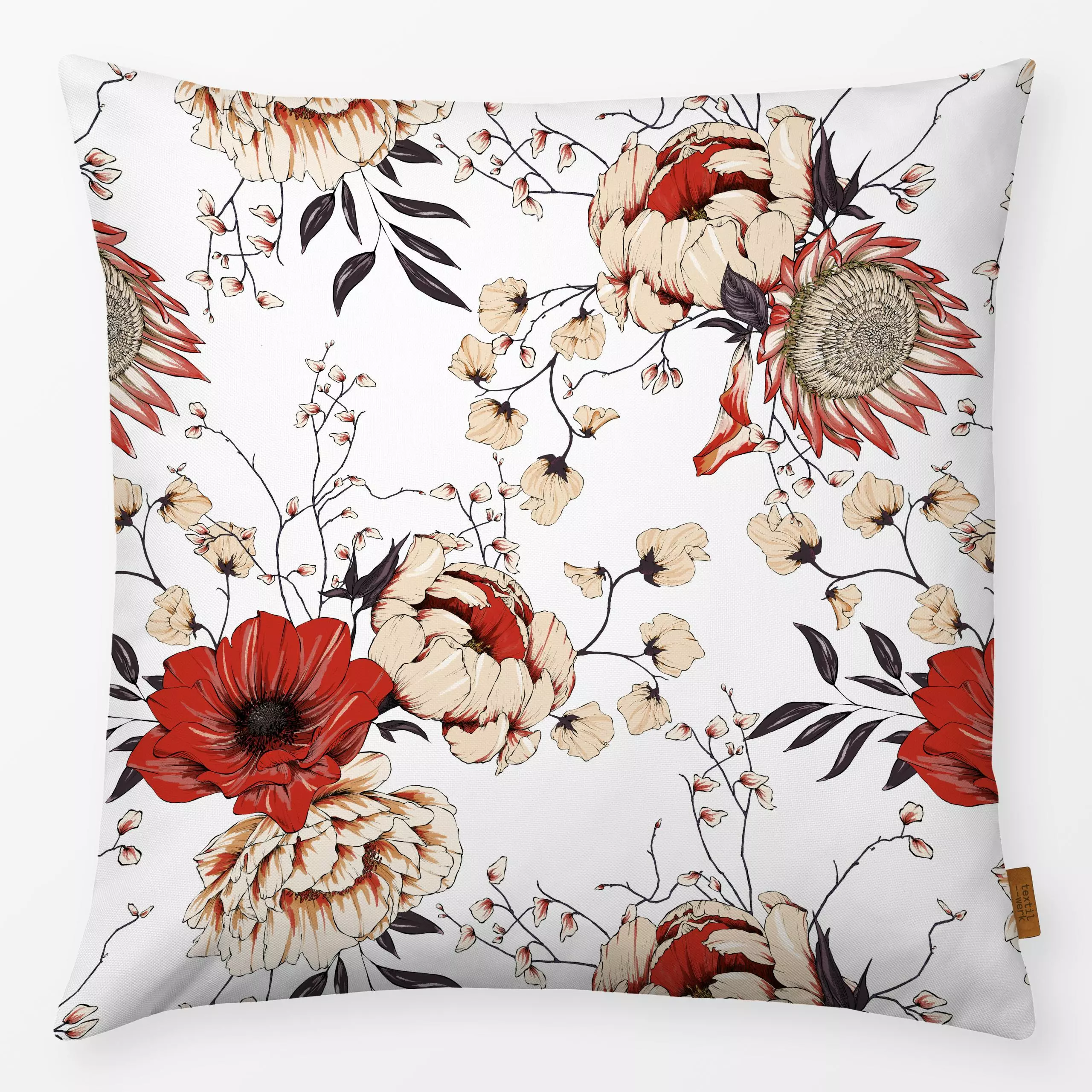 Kissen Modernes Blüten Muster - Blumen & Florales, Sommer - von „Uta Naumann"; boho, Muster, Wasserfarben, Blumen, Mohn, Pro...
