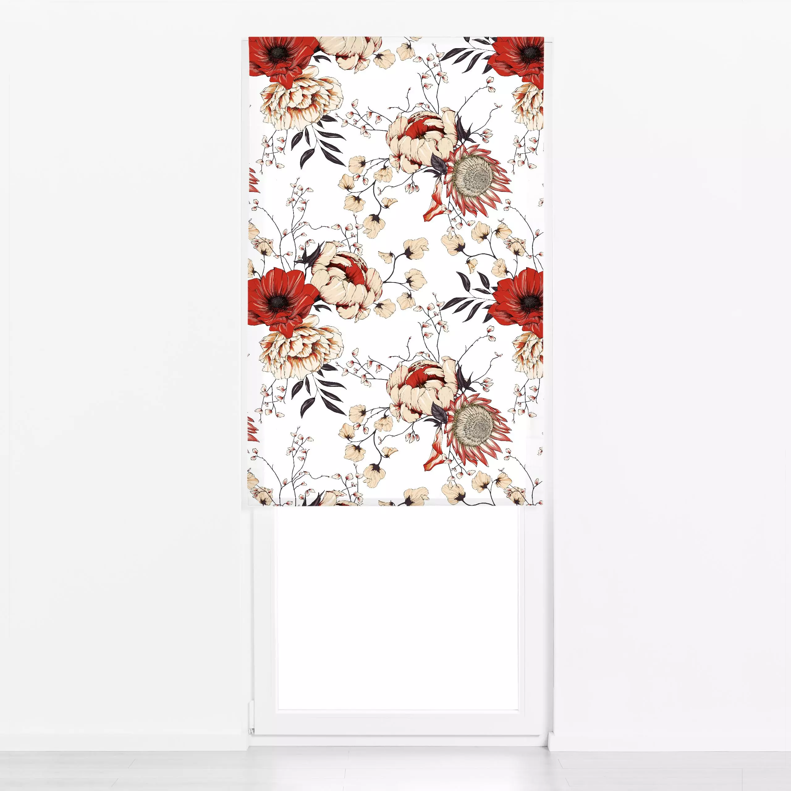 Raffrollo Modernes Blüten Muster - Blumen & Florales, Sommer - von „Uta Naumann"; boho, Muster, Wasserfarben, Blumen, Mohn, ...