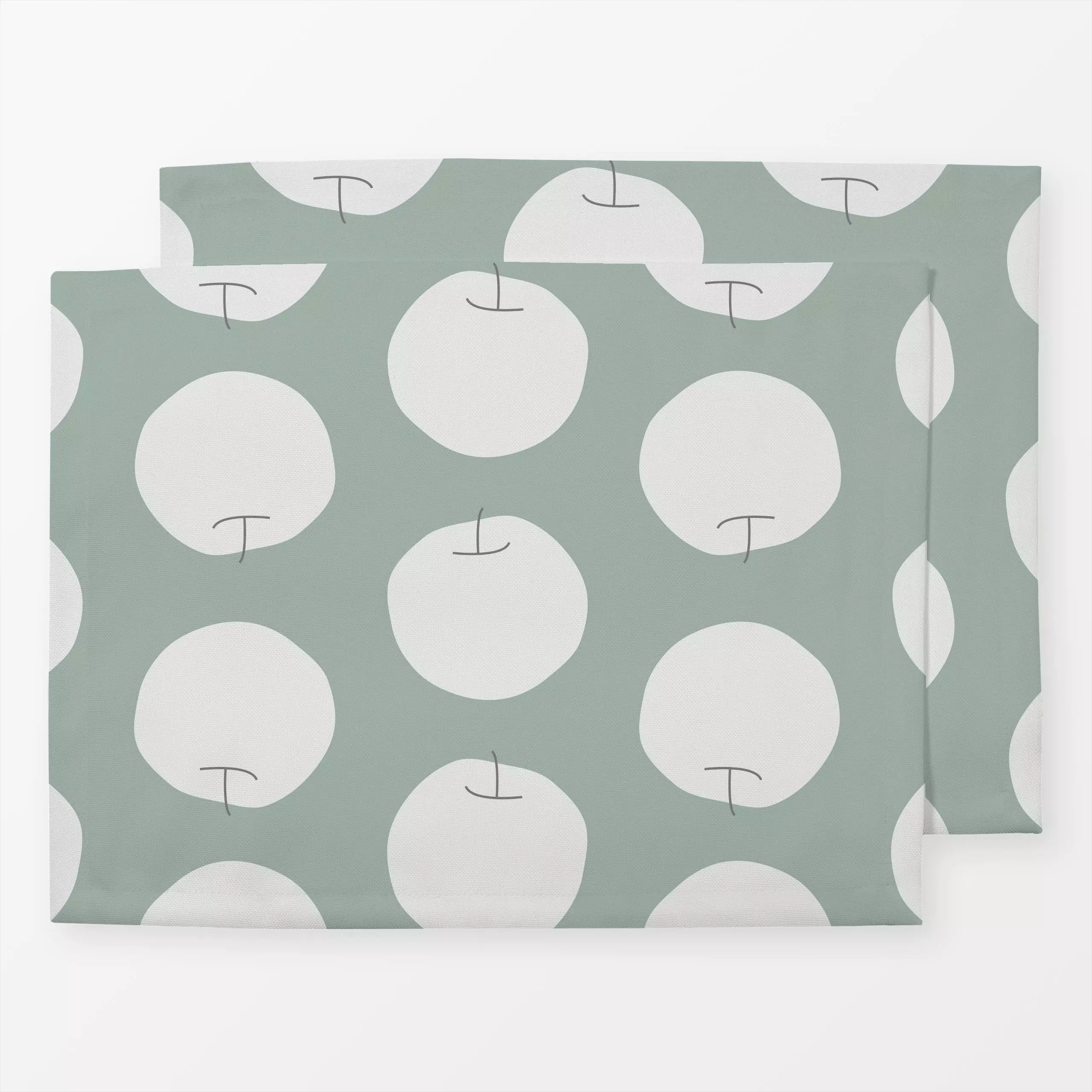 Tischset Apple naturals grün - Symbole & Muster - von „Kathrin Woo"; Muster, minimal, abstrakt, Punkte, Apfel, modern, Scand...