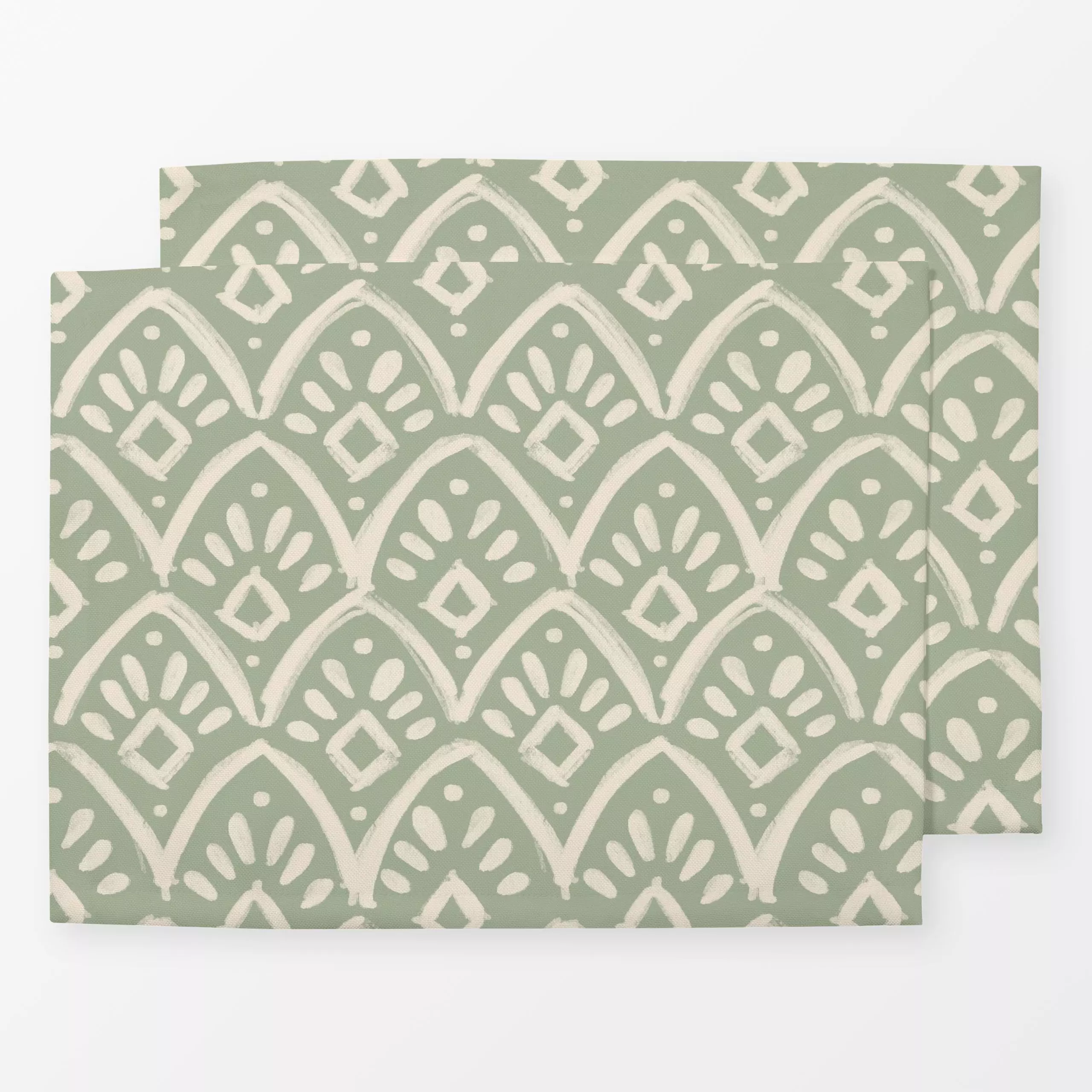 Tischset SUN ETHNO Grün - Sommer, Symbole & Muster - von „Kruth Design"; Garten, Sommer, Ethno, ikat, kruthdesign, outdoorki...