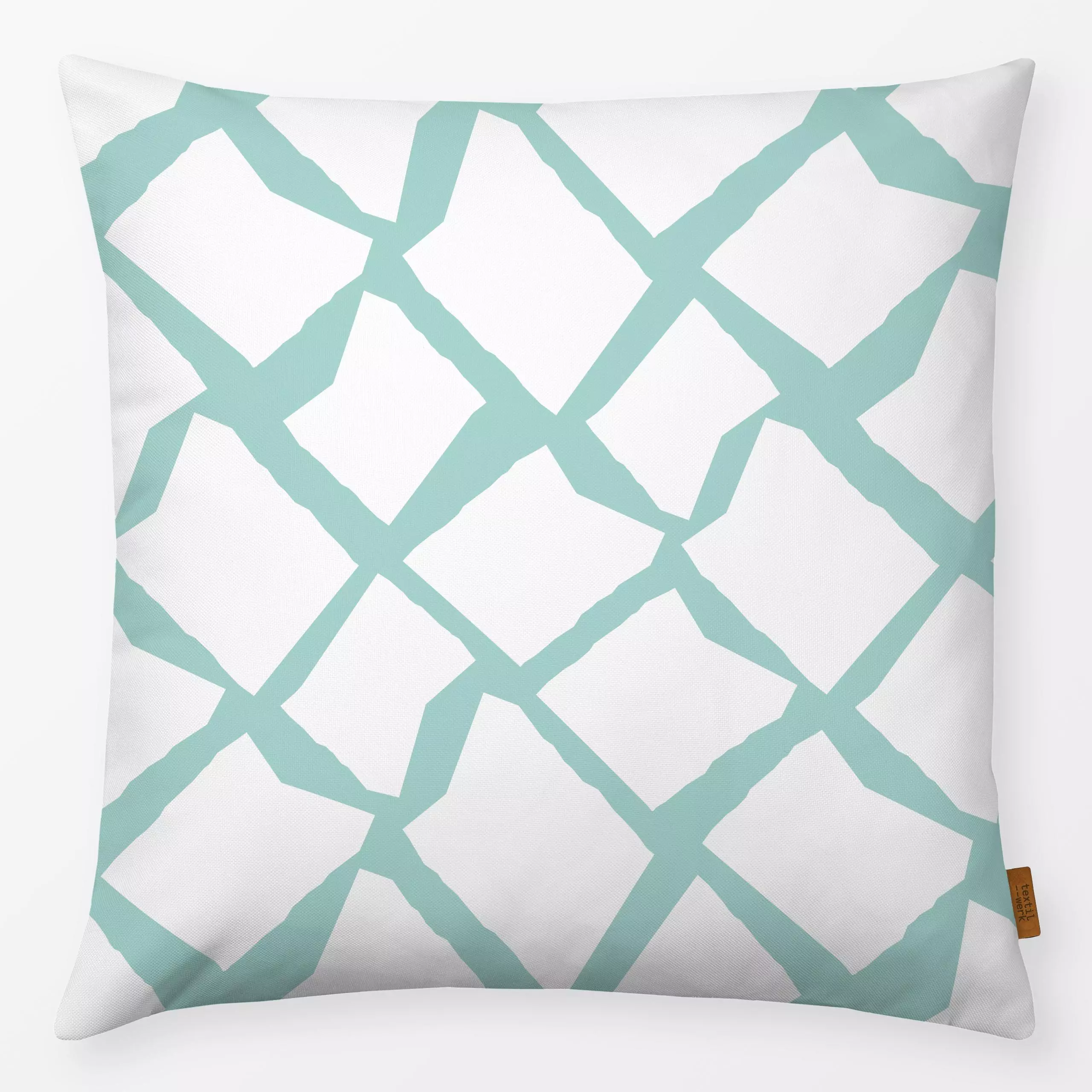 Kissen Cobblestone Turquoise - Symbole & Muster - von „Sara Maria"; abstrakt, graphisch, Geometrisch, Scandinavian, minimali...