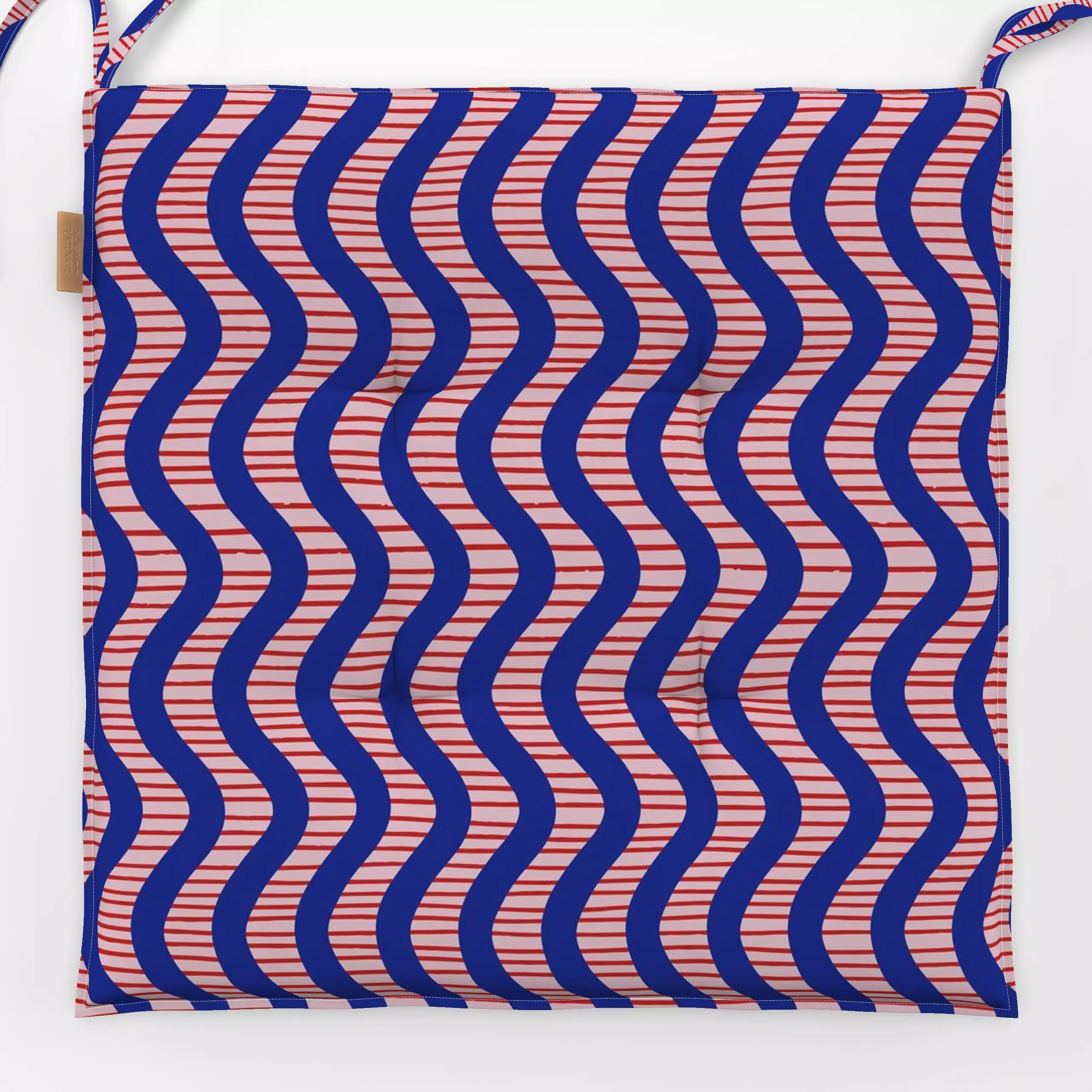 Sitzkissen Wellen und Linien blau rot - Symbole & Muster - von „Andrea Liesert"; Linien, abstrakt, Ethno, Afrika, farbenfroh...