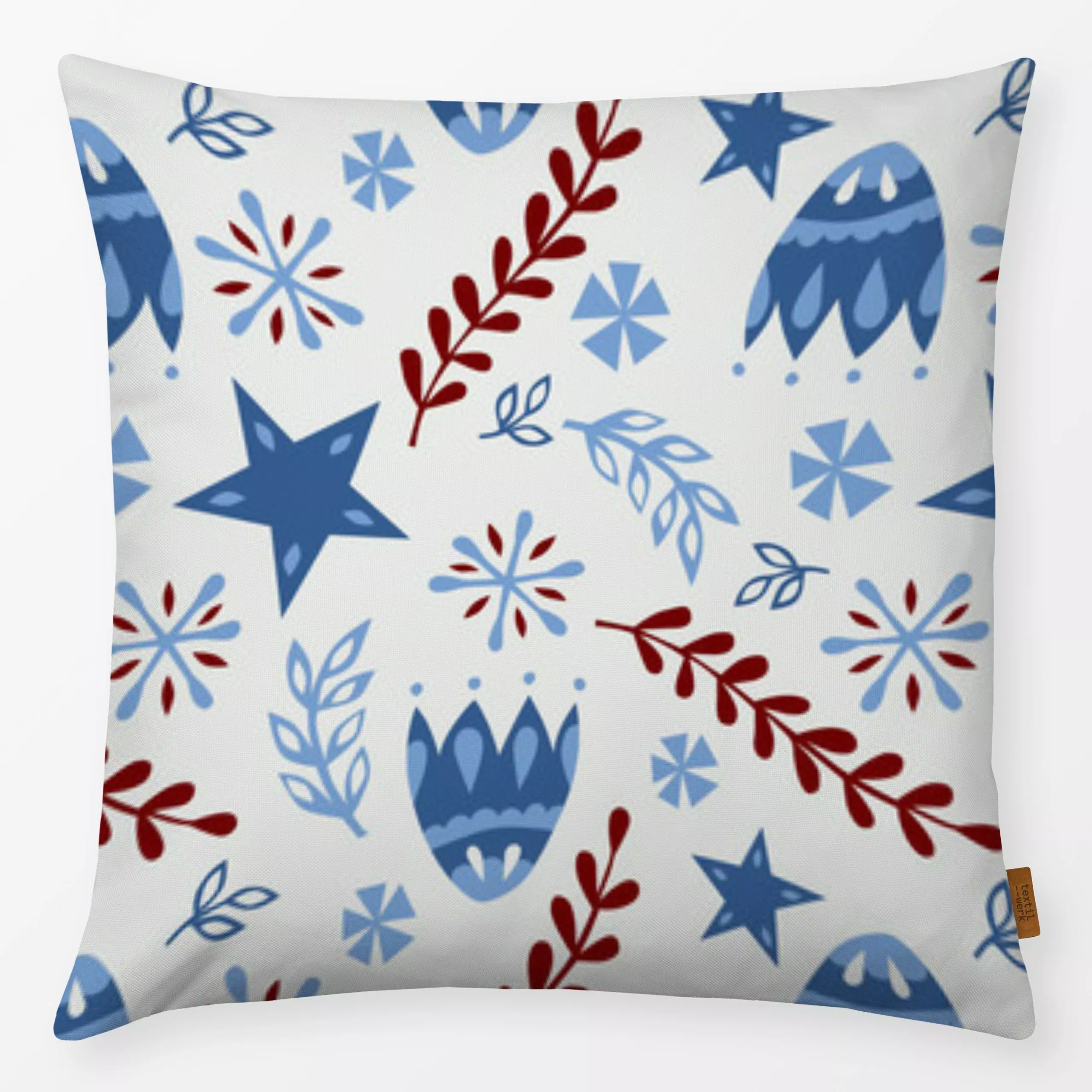 Kissen Muster Folkart - Weihnachten, Winter - von „Kerstin Ax"; Muster, skandinavisch, Blätter, Blüten, Schneeflocken, Stern...