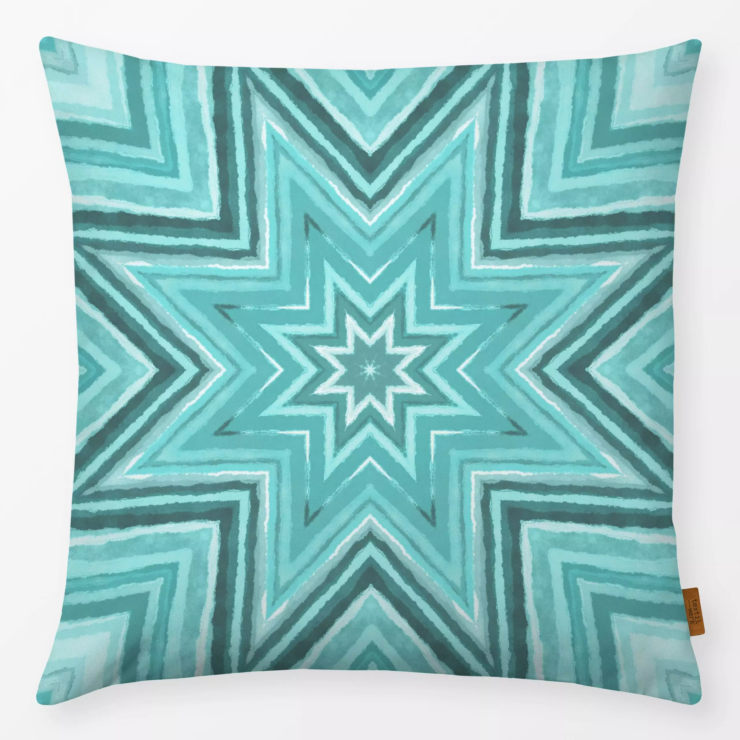 Kissen Watercolor Stars mint - Symbole & Muster - von „Andrea Haase"; Wasserfarben, Streifen, Geometrisch, Sterne, frisch, b...