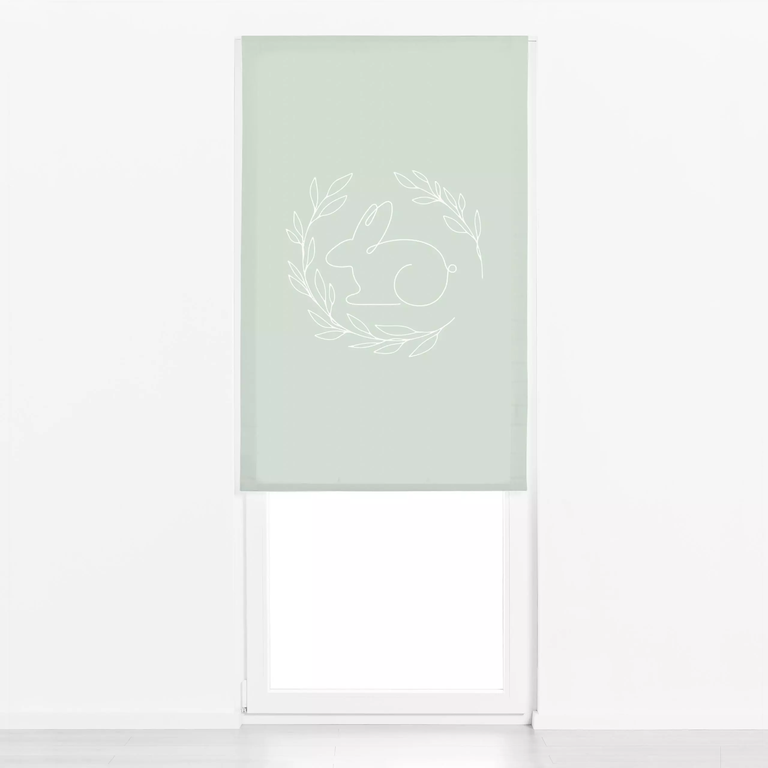 Raffrollo Osterhase Kranz - Frühling, Tiere, Ostern - von „Uta Naumann"; skandinavisch, Blätter, Zweige, Hygge, Hase, floral...