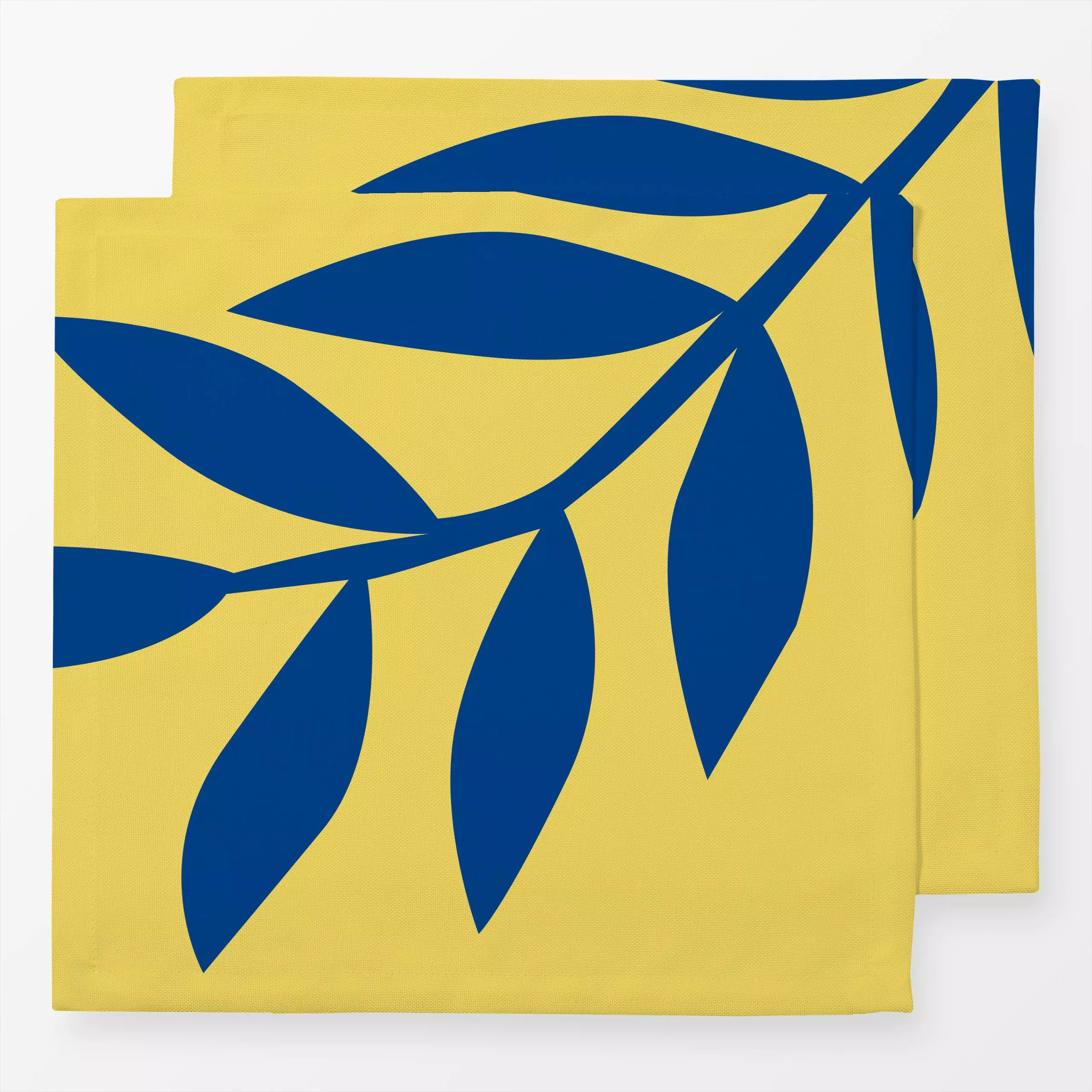 Servietten Blaue Blätter - Blumen & Florales, Sommer - von „Kerstin Ax"; Blätter, Sommer, floral, blau, gelb