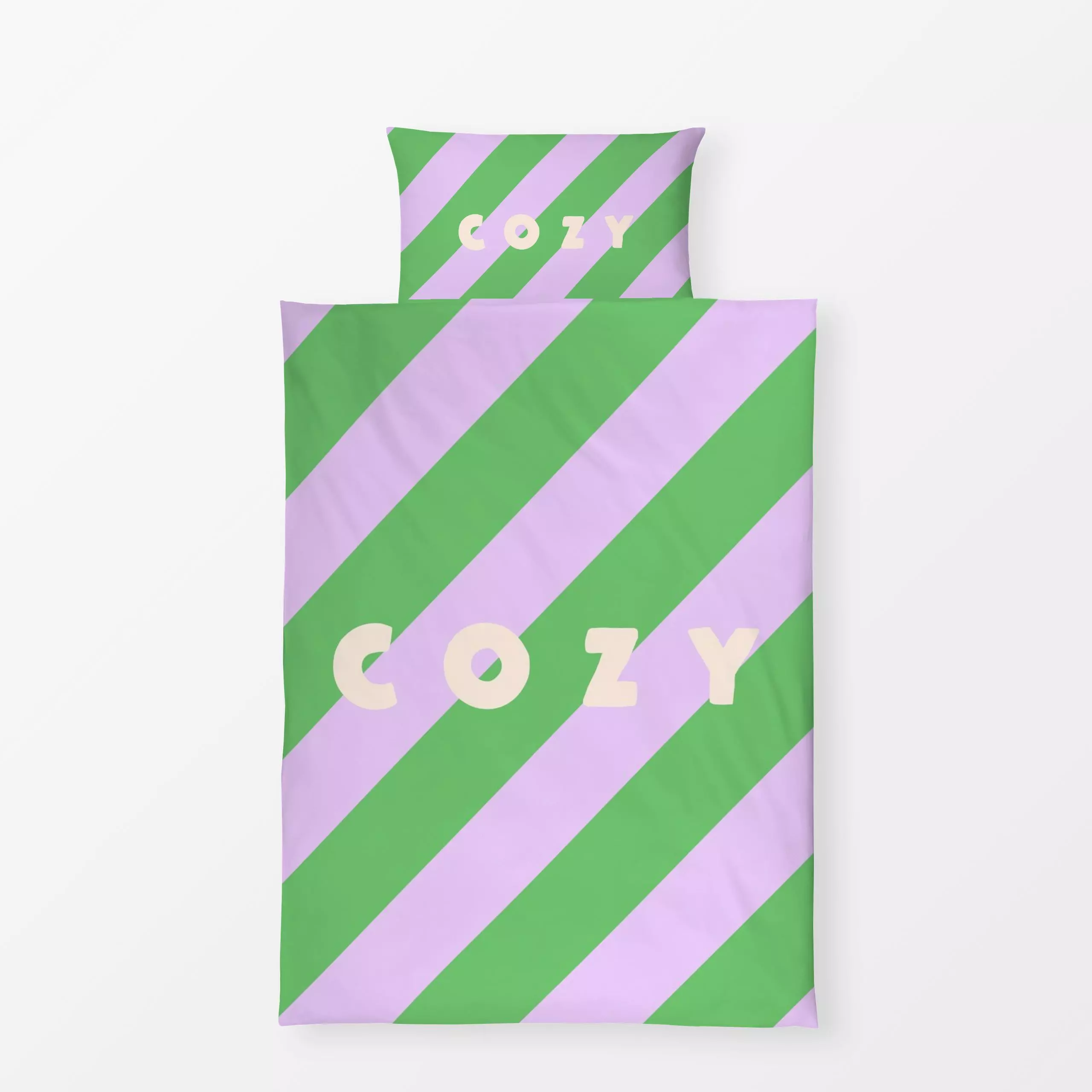 Bettwäsche Cozy gestreift grün & lila - Frühling, Sprüche & Schriftzüge, Symbole & Muster - von „Maren Gross "; Cozy, trend,...