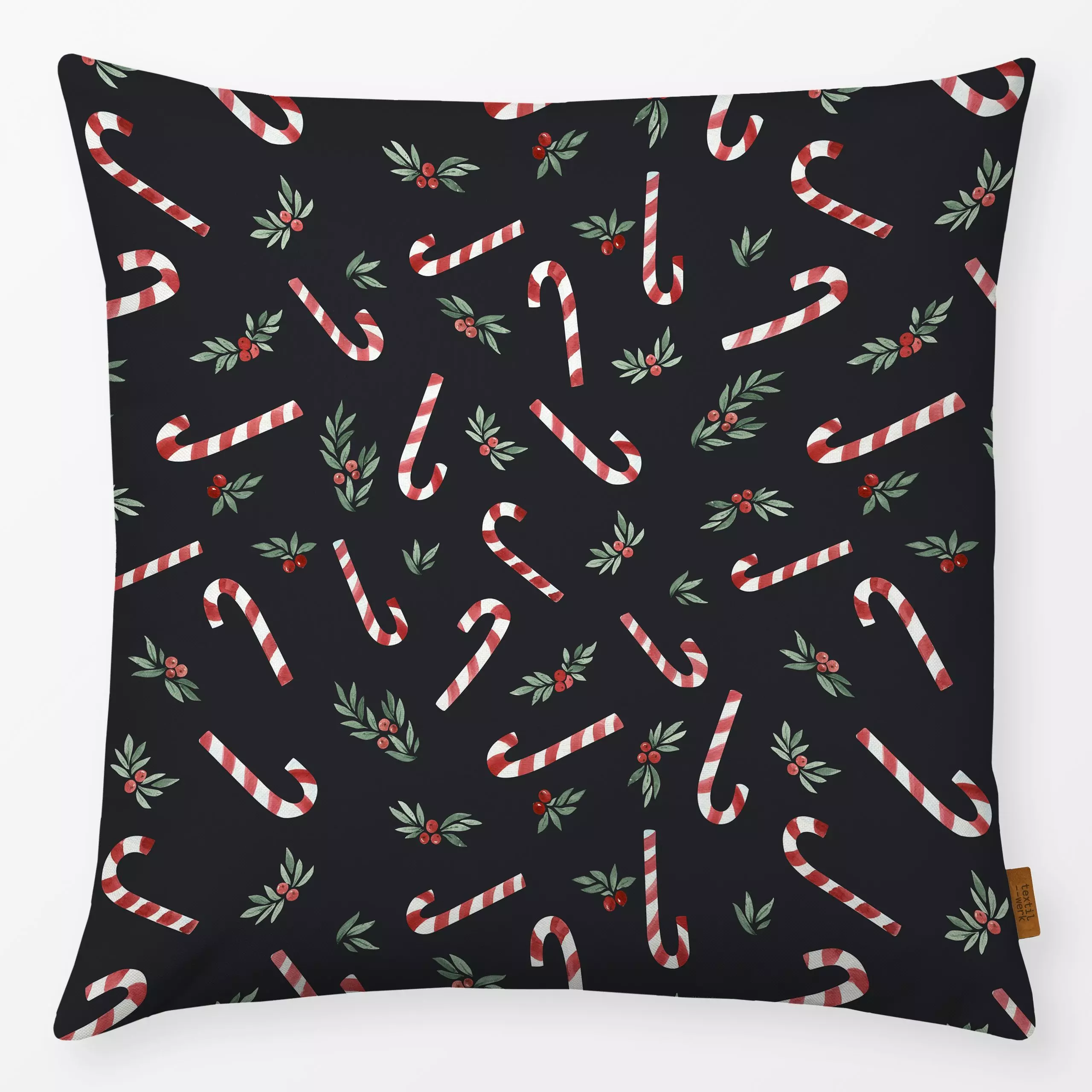 Kissen Zuckerbeere anthrazit - Weihnachten - von „Katrin Graff"; anthrazit, Merry Christmas, Weihnachten, dunkelgrau, Zucker...