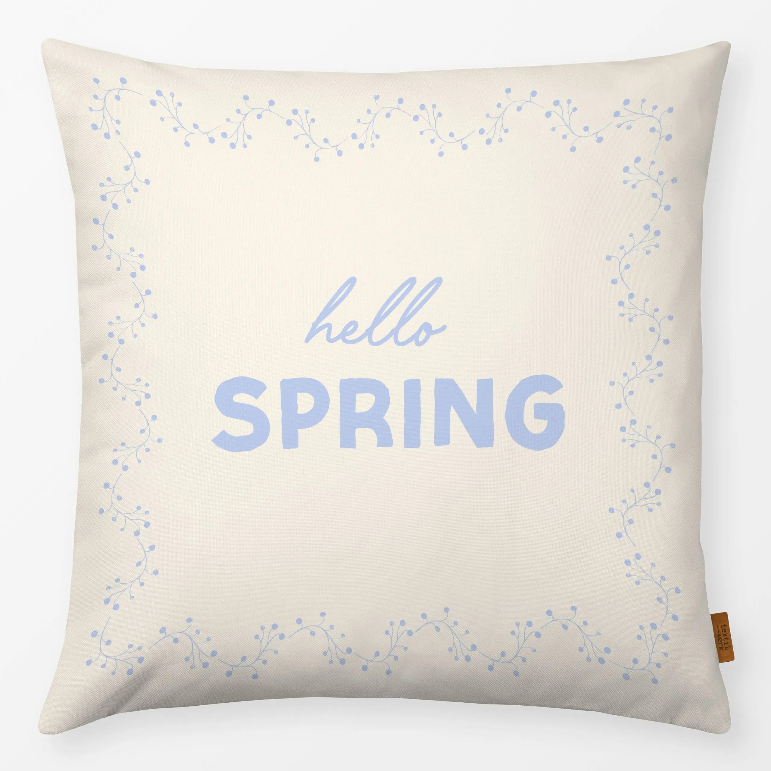 Kissen Hello Spring - Blumen & Florales, Frühling, Sprüche & Schriftzüge - von „Anna Petersen"; skandinavisch, Leinen, landh...