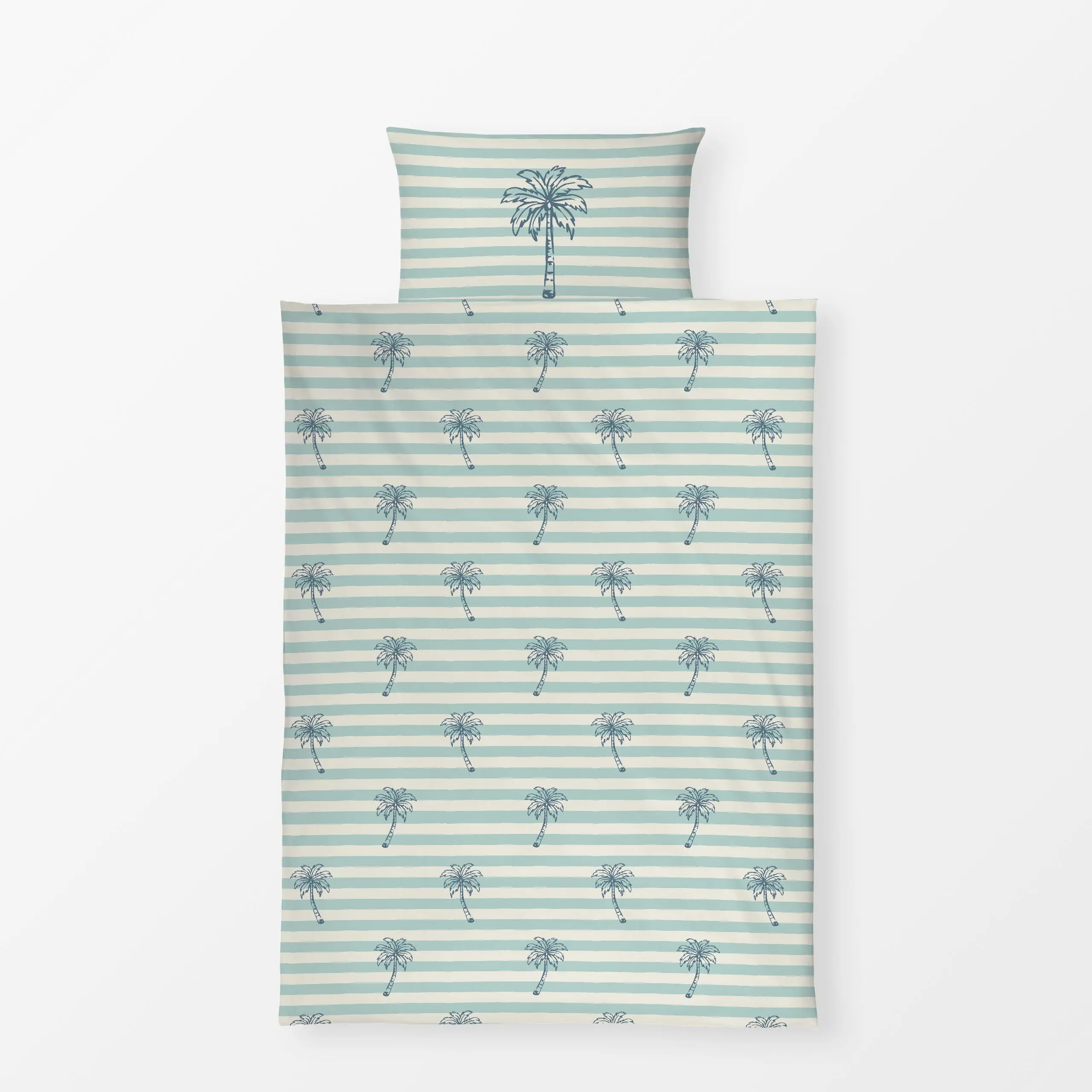 Bettwäsche Palme gestreift blau - Sommer, Pflanzen & Botanik - von „Katrin Graff"; Streifen, Palmen, tropisch, Sommer, medit...