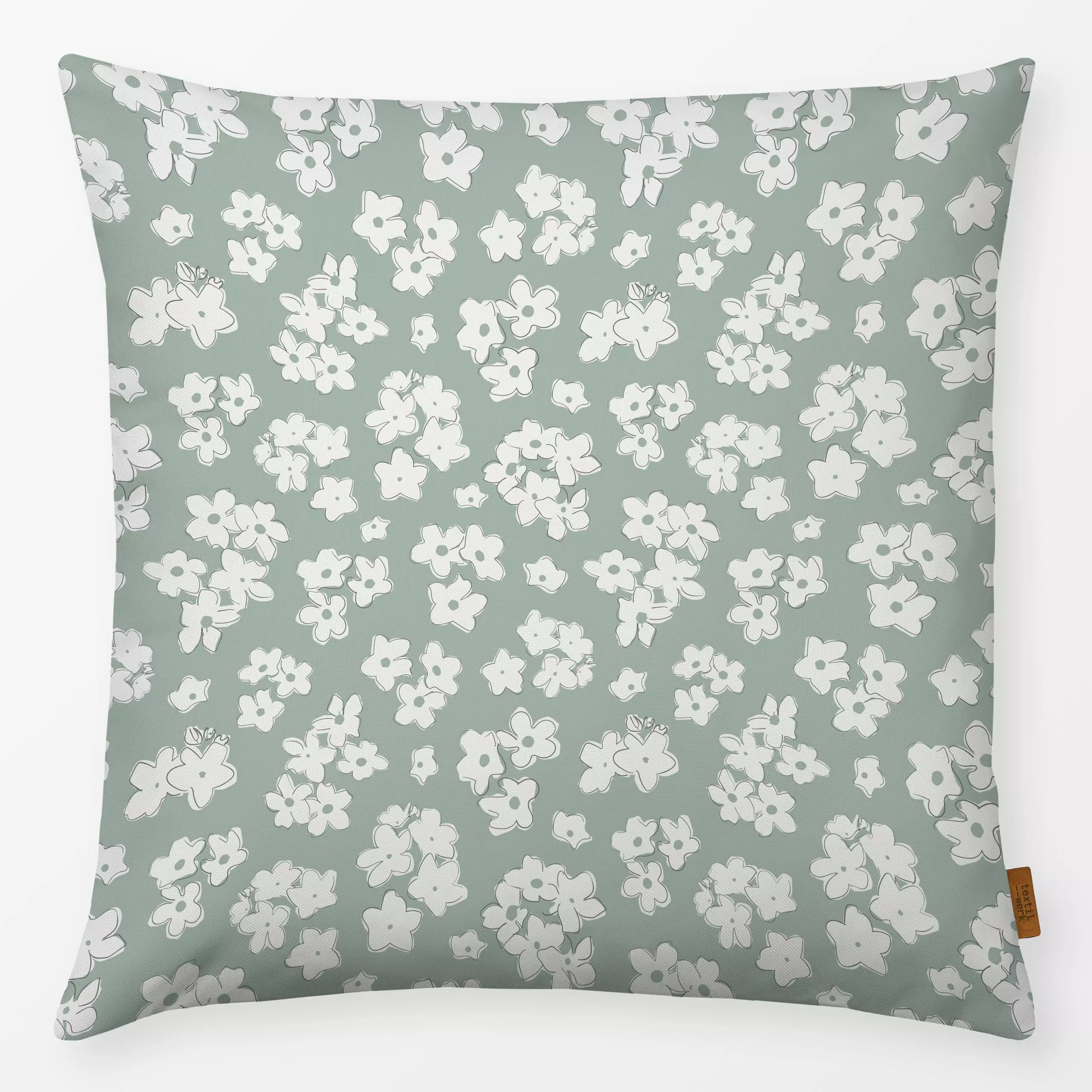 Kissen Cute Blossoms naturals sage - Blumen & Florales, Symbole & Muster - von „Kathrin Woo"; Muster, kleingemustert, Hygge,...