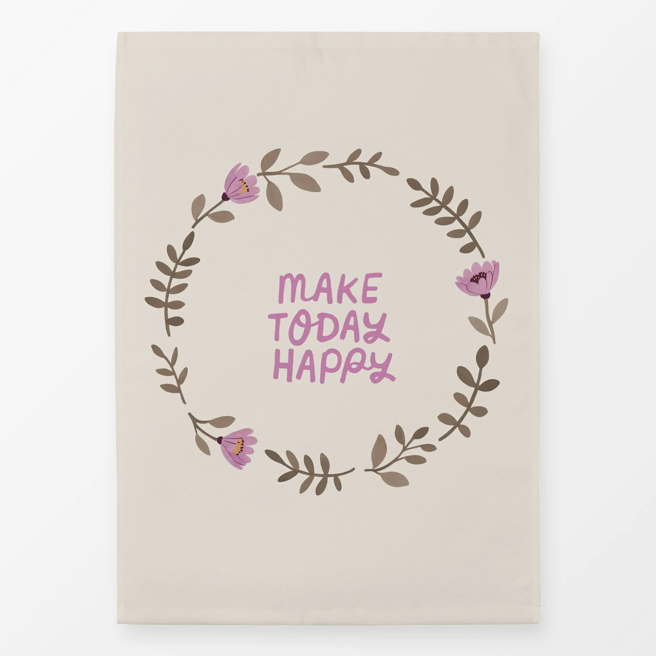 Geschirrtücher Kranz Happy - Blumen & Florales, Frühling, Sprüche & Schriftzüge - von „Studio Kesse"; Blüten, Ostern, typogr...