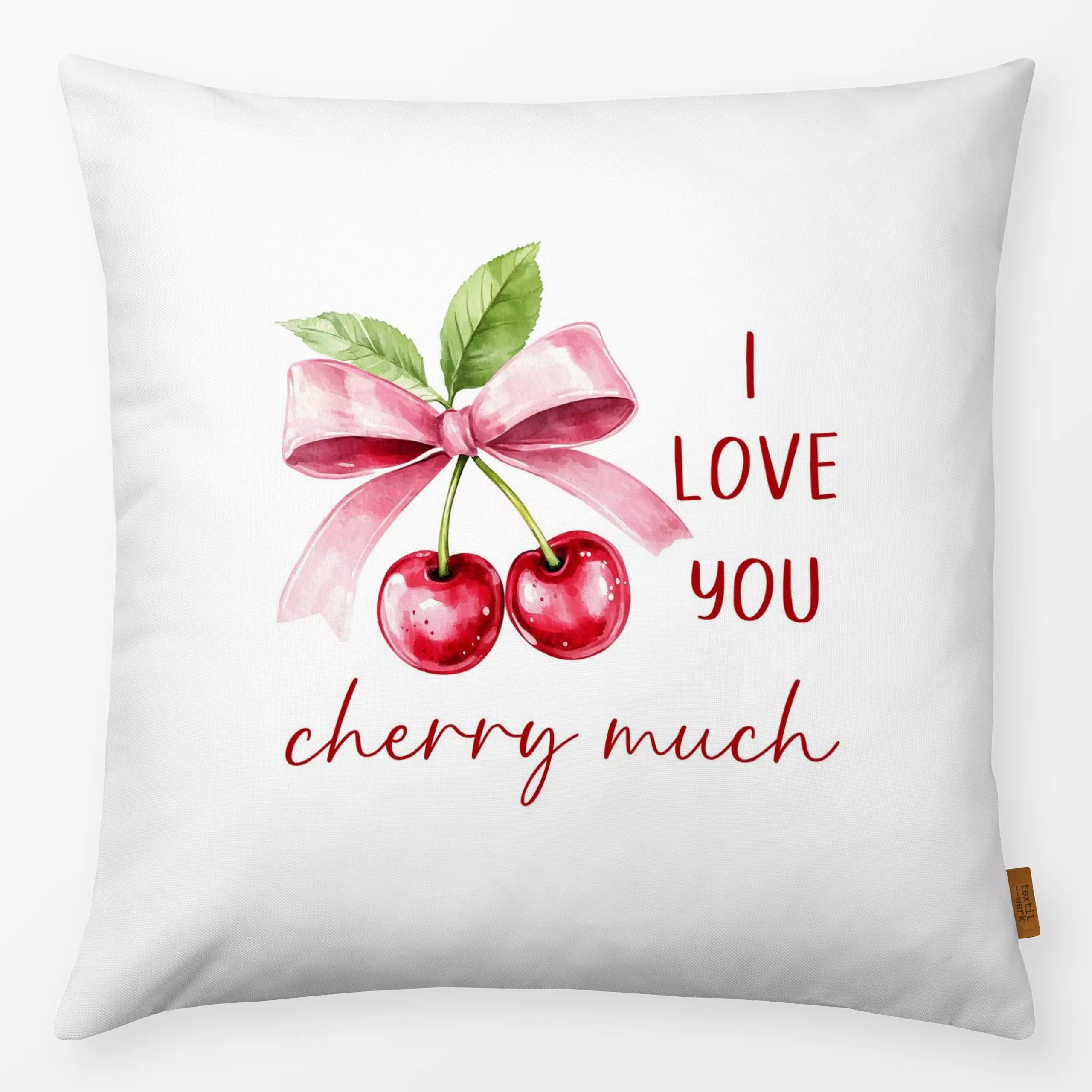 Kissen I Love You Cherry Much - Sommer, Sprüche & Schriftzüge, Früchte - von „Uta Naumann"; Obst, Wasserfarben, Garten, flor...