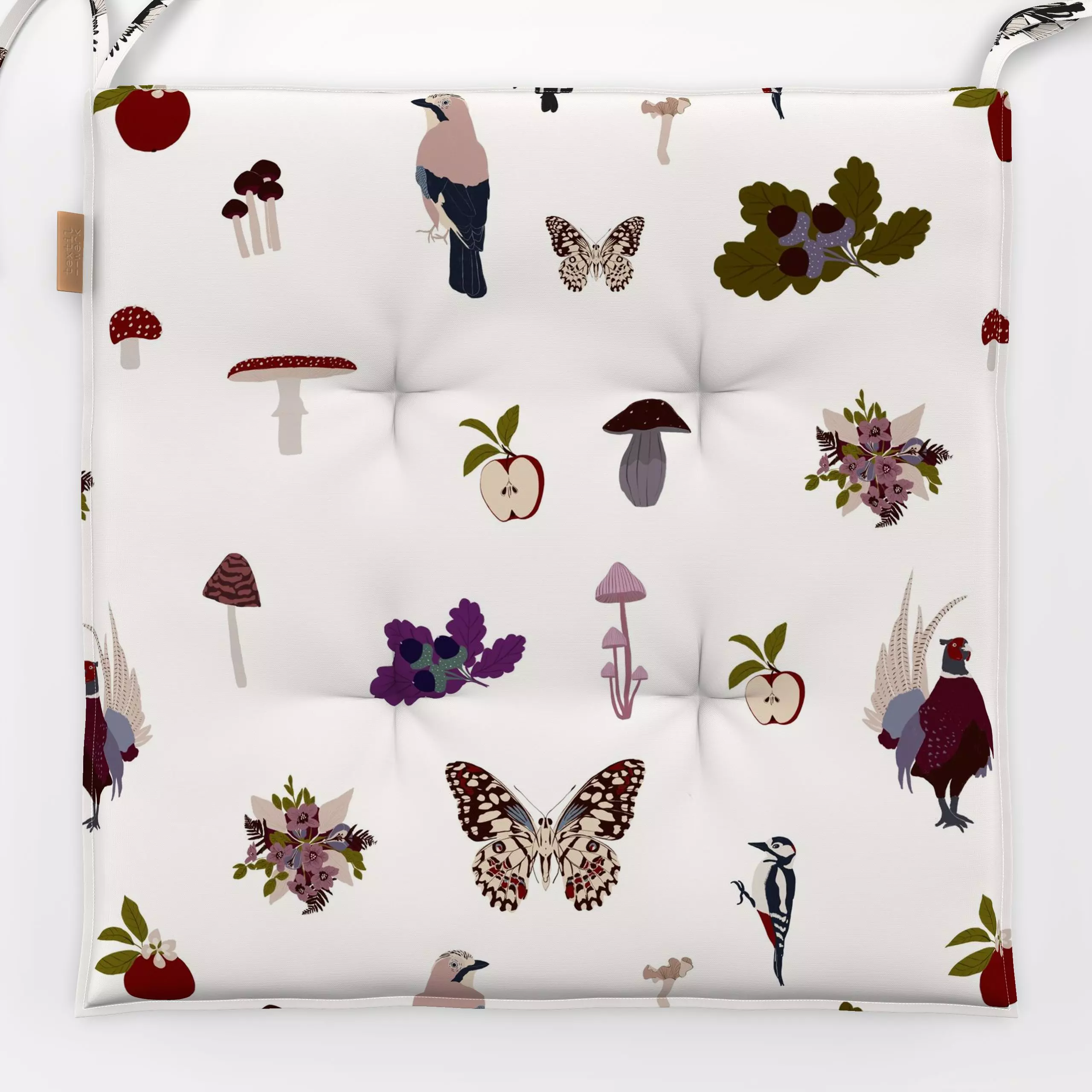 Sitzkissen Herbst Pattern Beige - Herbst - von „Sophie Augustin Illustration"; Illustration, Vogel, Schmetterling, Herbst, W...