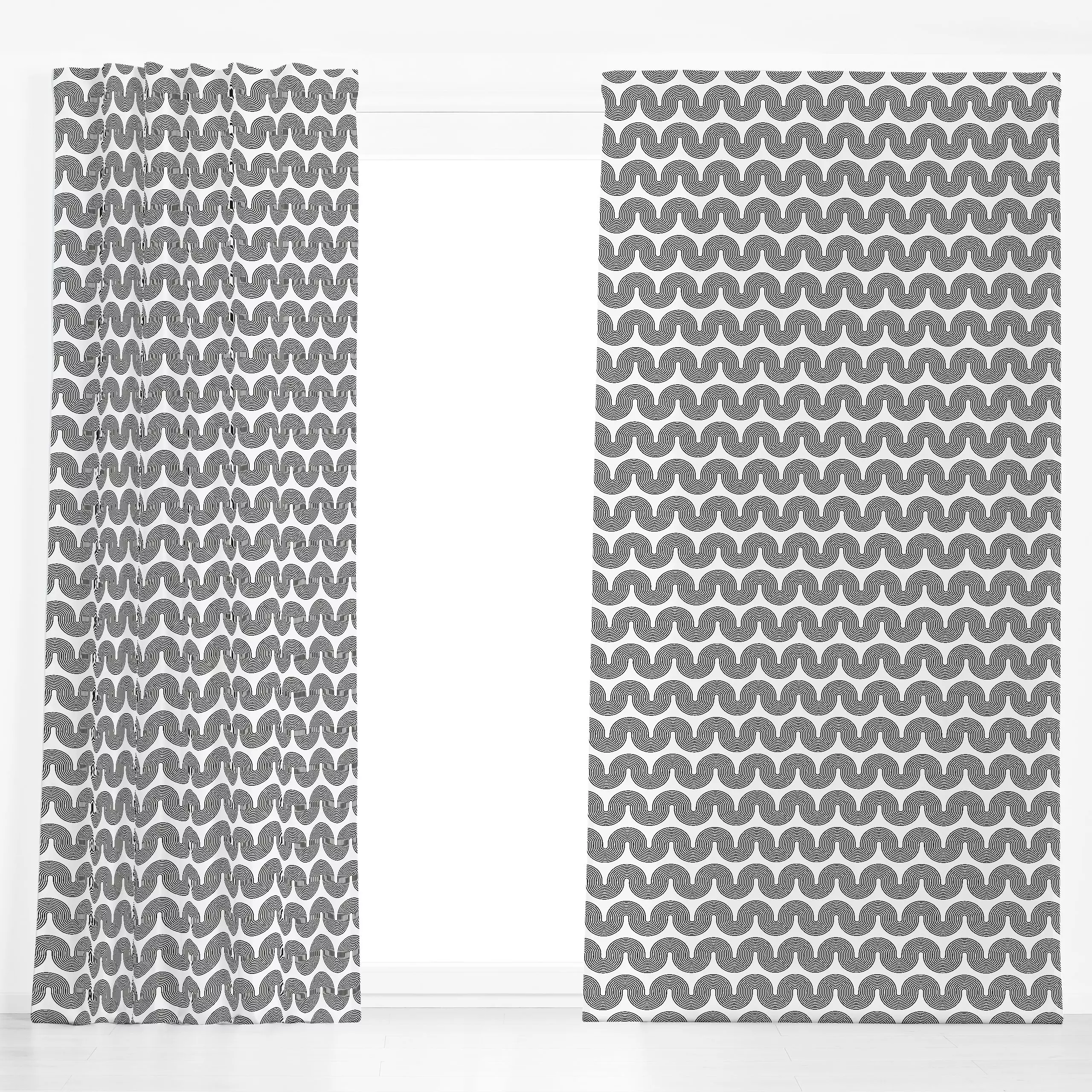Dekovorhang Black Waves - Sommer, Symbole & Muster - von „Karen Menzenbach x so.leben.wir"; boho, schwarz, Linien, abstrakt,...