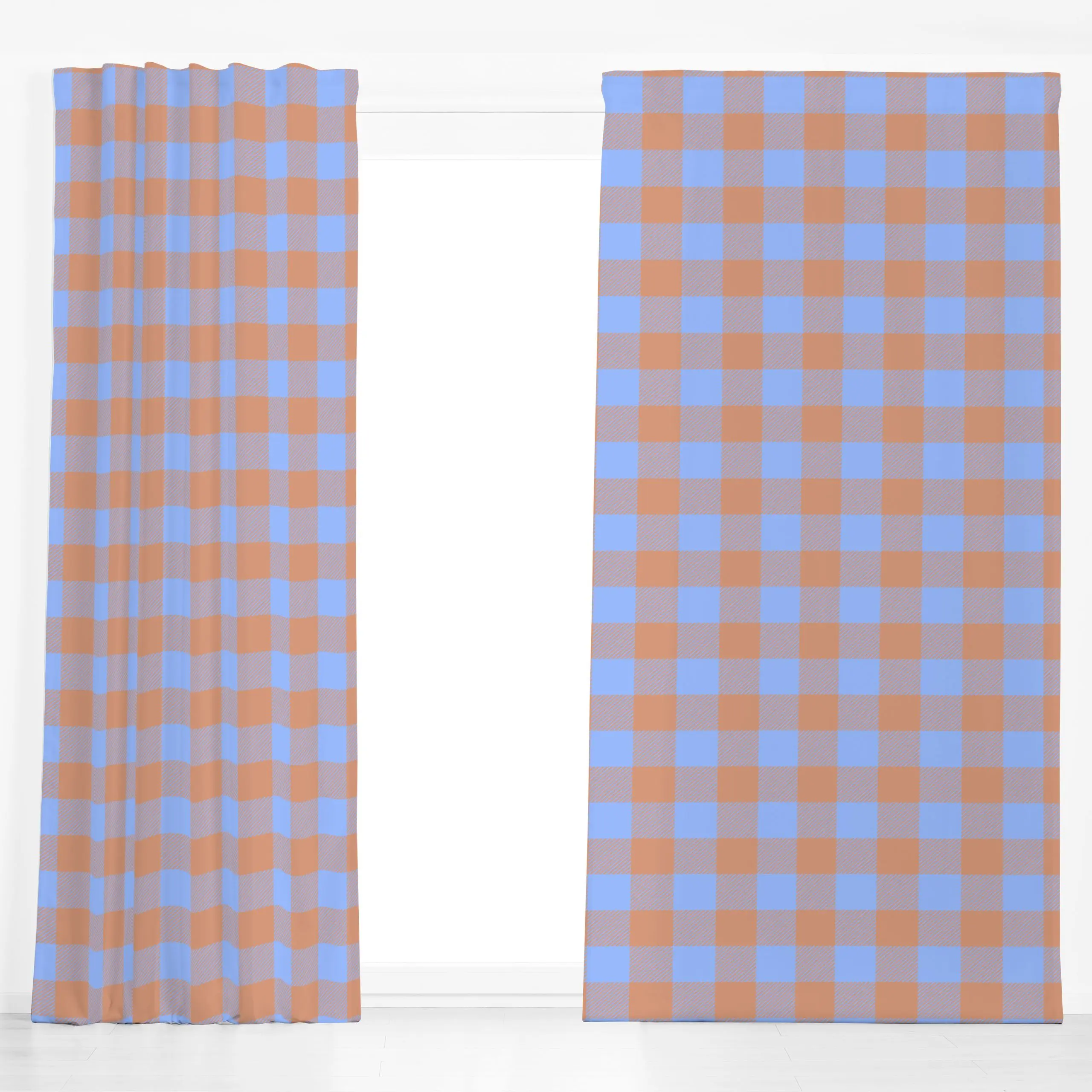Dekovorhang Big Modern Gingham Ocker - Symbole & Muster - von „Studio ROSAGRAU"; Muster, Orange, Karo, Herbst, ocker, hellbl...