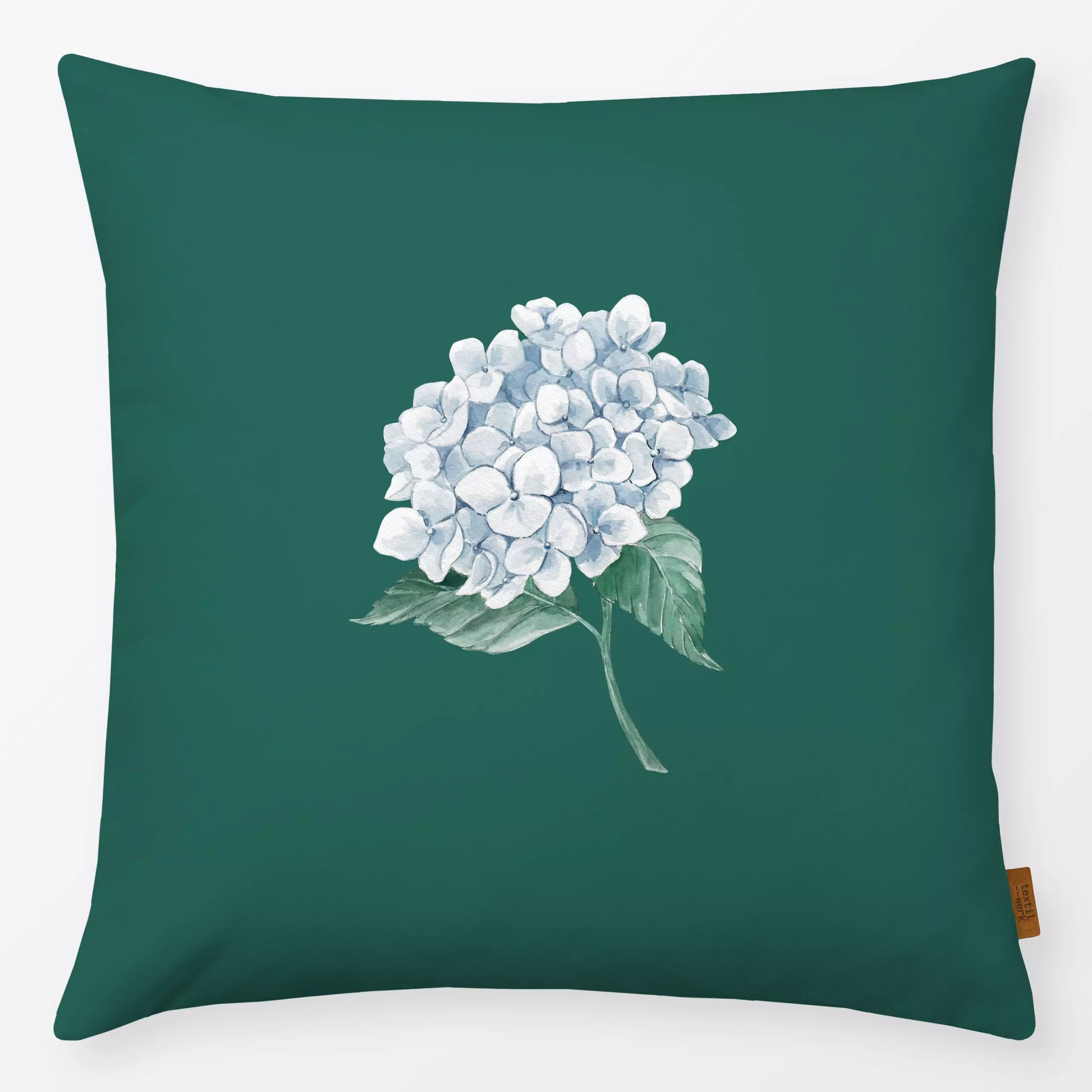 Kissen Hortensie Aquarell grün - Blumen & Florales, Sommer, Pflanzen & Botanik - von „Katrin Graff"; outdoor, country, Aquar...