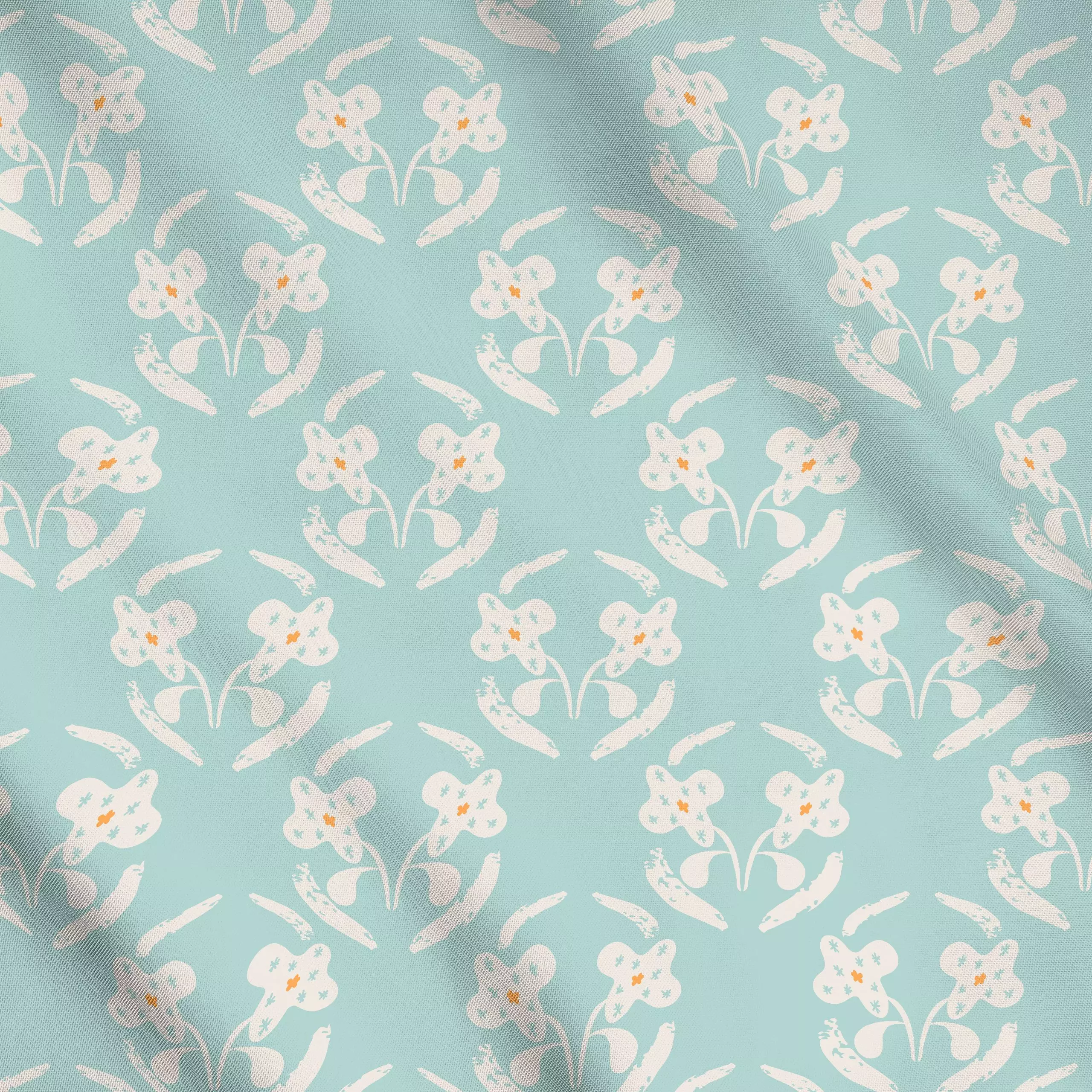 Meterware Flowerpot türkis - Blumen & Florales, Frühling - von „Patries Elisabeth"; Muster, Kinder, allover, Retro, Orange, ...