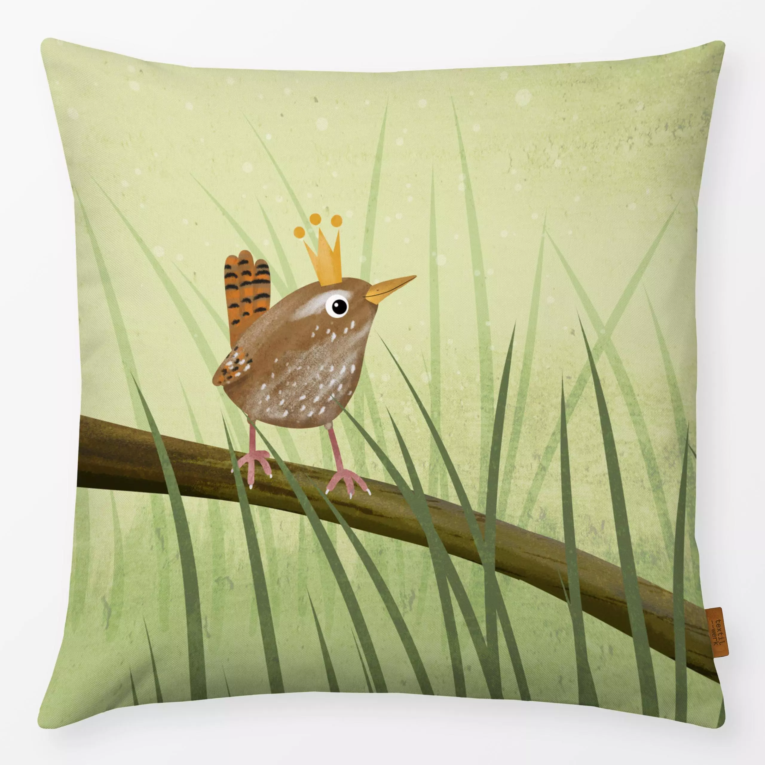 Kissen Zaunkoenig - Natur & Landschaft, Tiere - von „Julia Reyelt"; Natur, minimal, Struktur, Illustration, Kinder, Vogel, n...